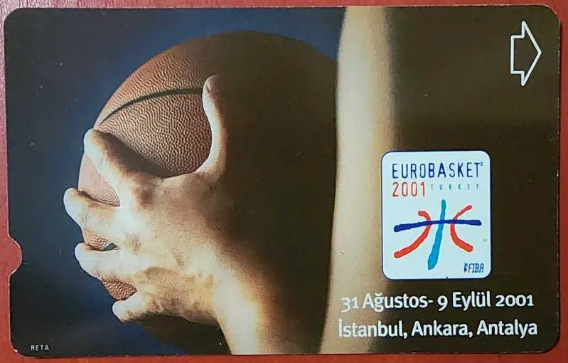 EUROBASKET 2001 ESKİ KULLANILMIŞ TELEFON KARTI 30'LUK. AĞUSTOS 2001.