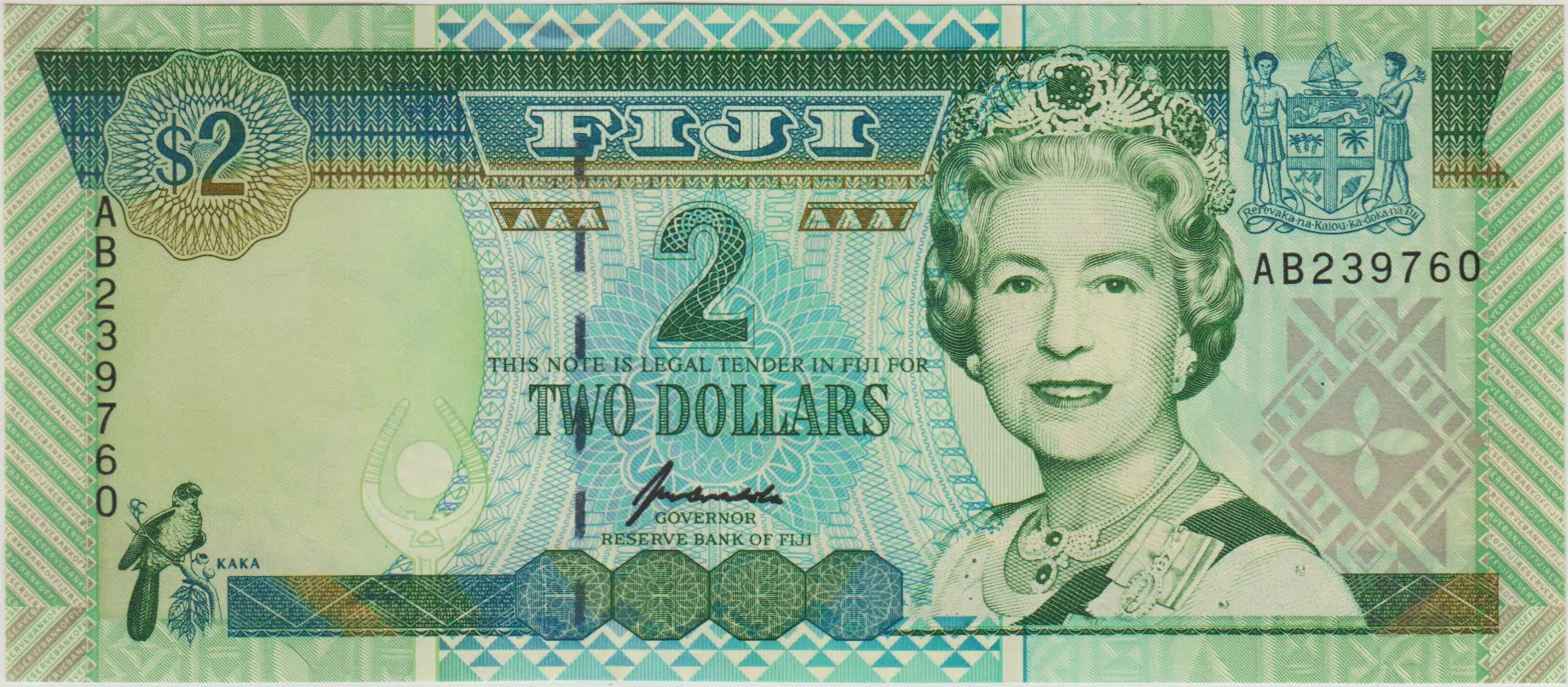 FİJİ 2 DOLAR 1996 KRALİÇE II. ELİZABETH. ÇİL.