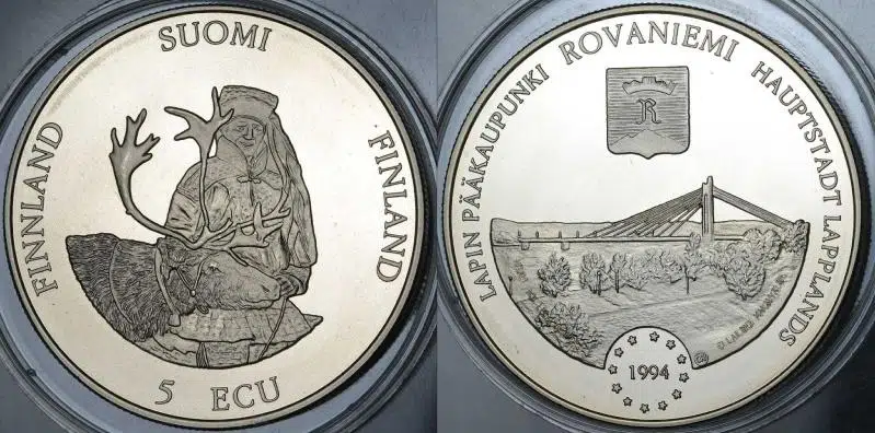 FİNLANDİYA 5 ECU 1994. EURO ÖNCESİ. PROOF BASKI. KAPSÜLÜNDE. SÜPER ÇİL. NADİR.