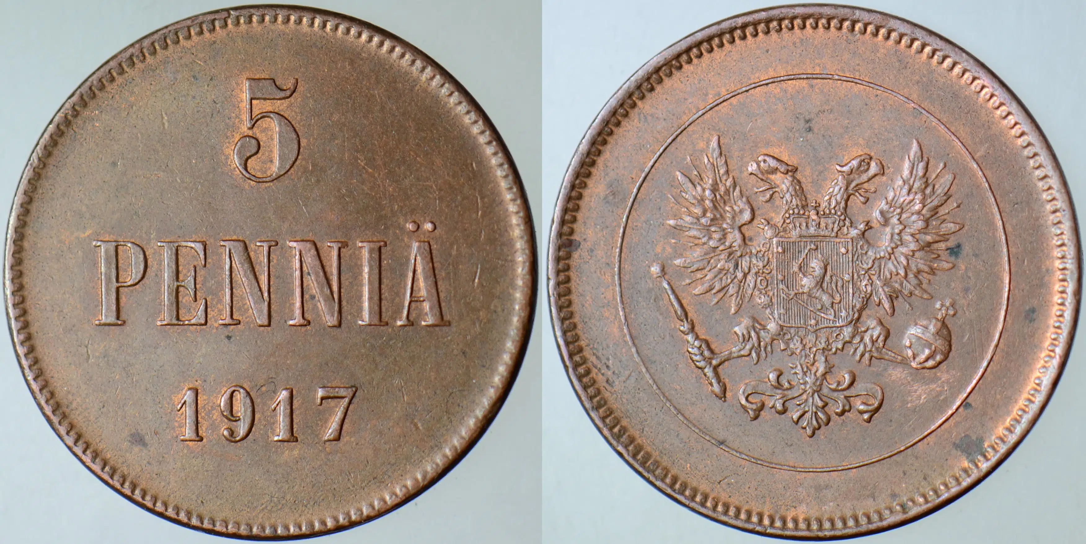 FİNLANDİYA 5 PENNİA 1917 RUSYA HAKİMİYETİ KERENSKY HÜKÜMETİ-İÇ SAVAŞ DÖNEMİ. ÇİLALTI(-)