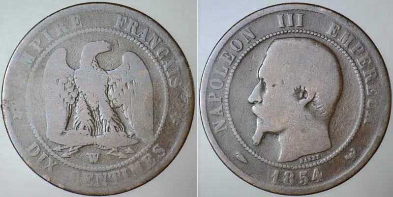 FRANSA 10 CENTIMES 1854 W=LILLE DARBI. III. NAPOLYON DÖNEMİ.