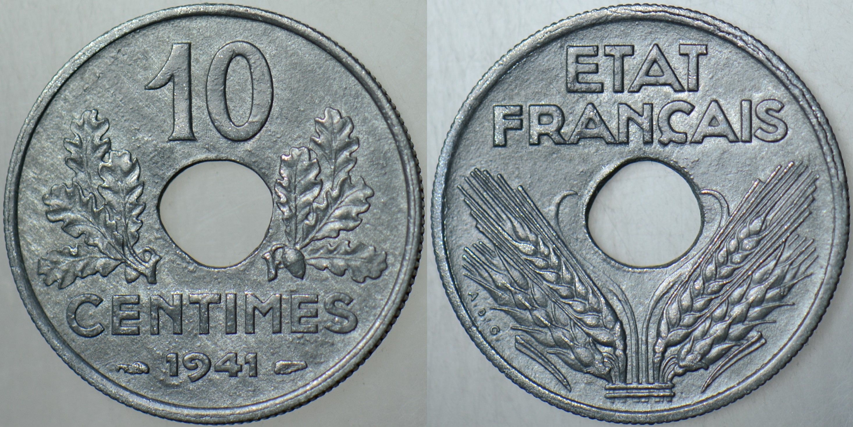 FRANSA 10 CENTIMES 1941 İKİNCİ DÜNYA SAVAŞI DÖNEMİ ÇİNKO.