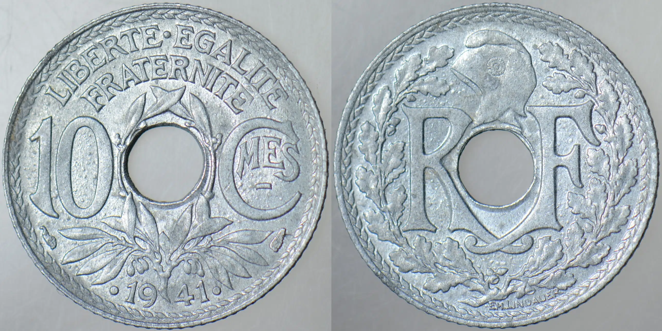 FRANSA 10 CENTİMES 1941 İKİNCİ DÜNYA SAVAŞI NAZİ İŞGALİ DÖNEMİ ÇİNKO. ÇİL(-)