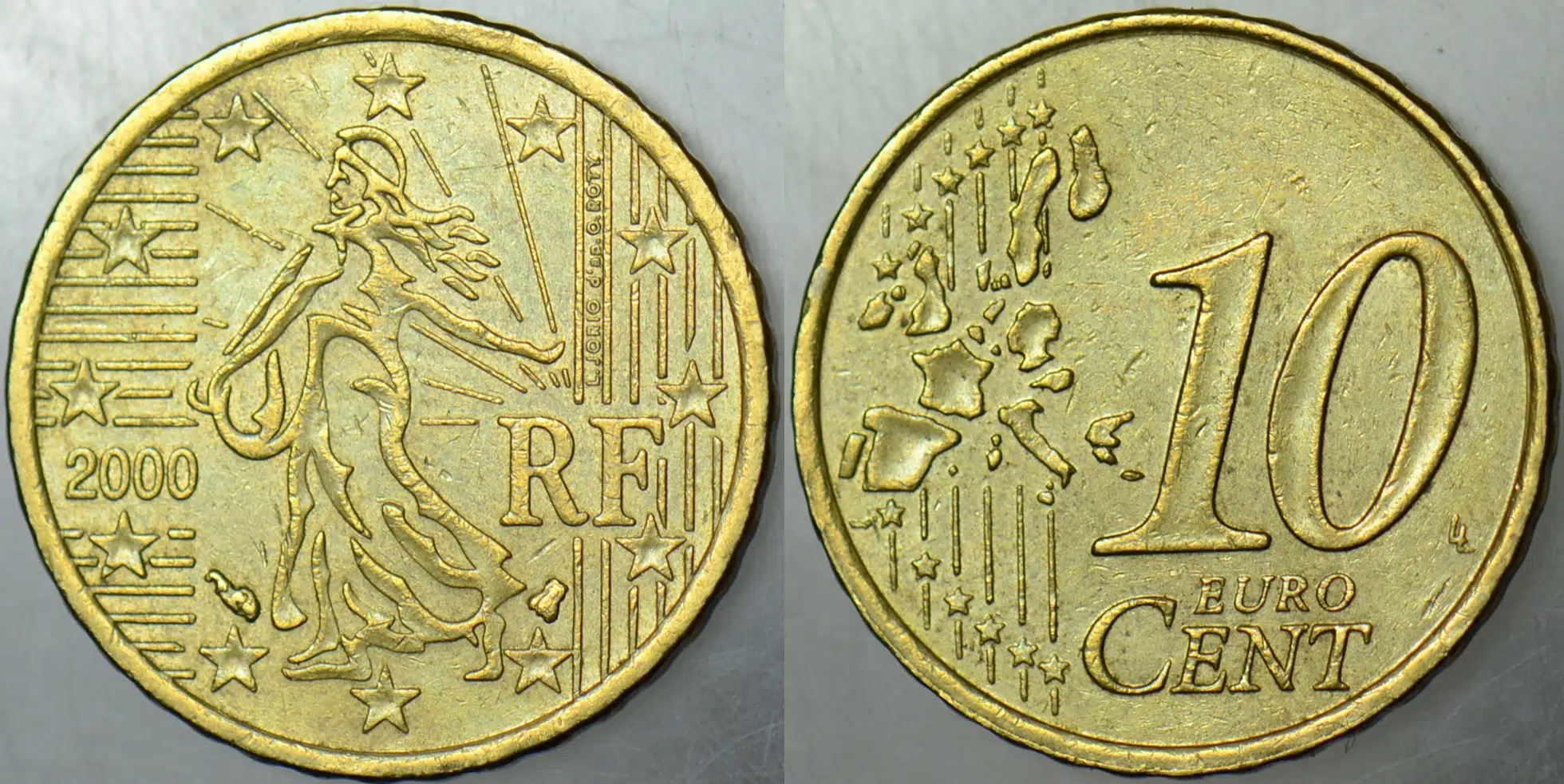 FRANSA 10 EURO CENT 2000 YILI ESKİ TARİHLİ.