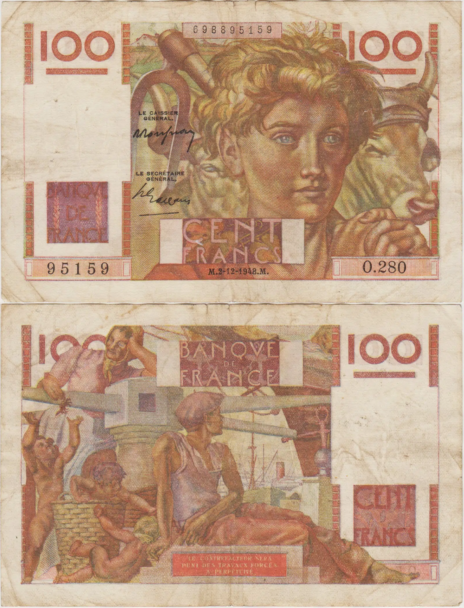 FRANSA 100 FRANK 1948 ÇOK TEMİZ.