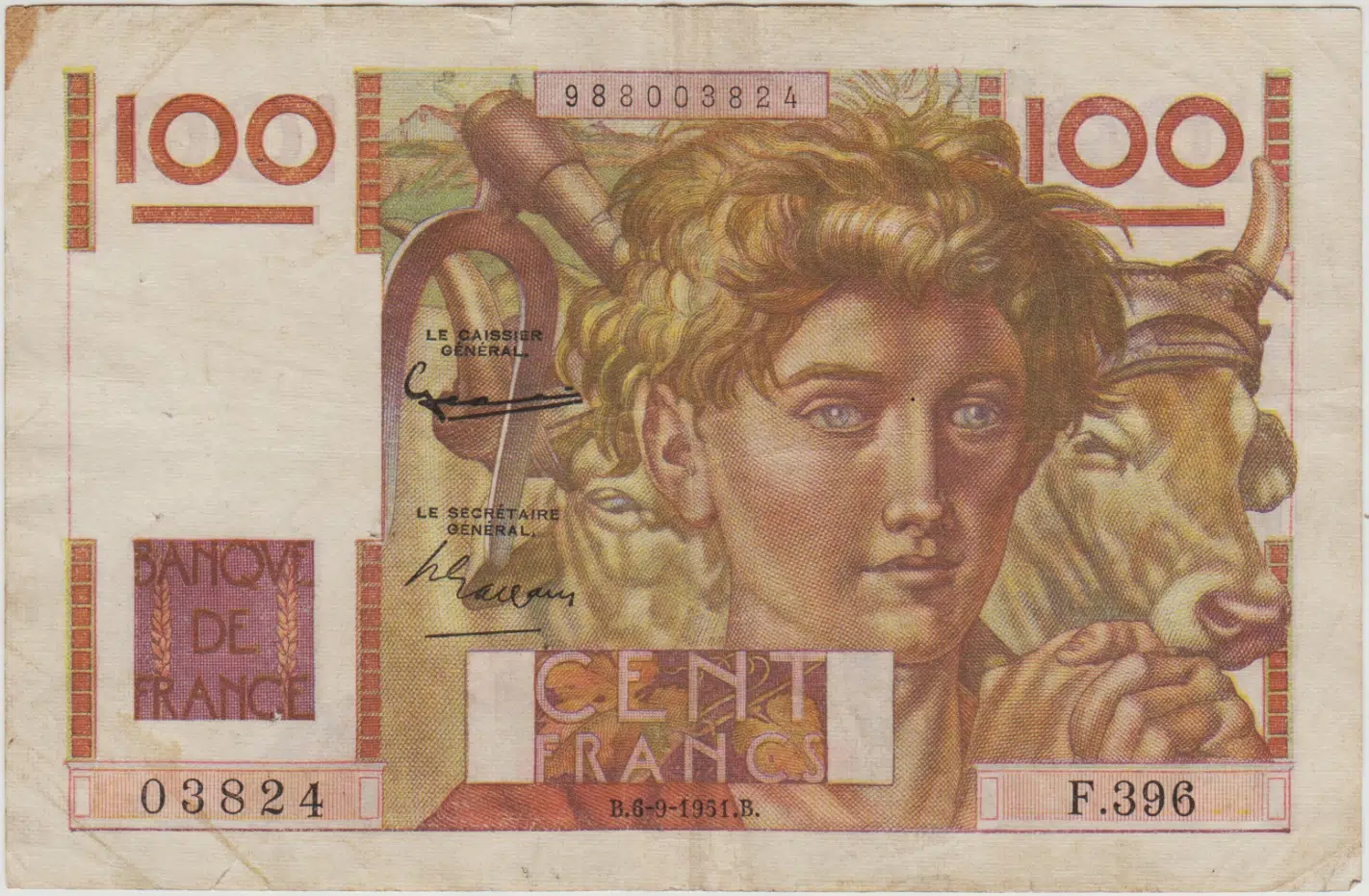 FRANSA 100 FRANK 1951 ÇOK TEMİZ+