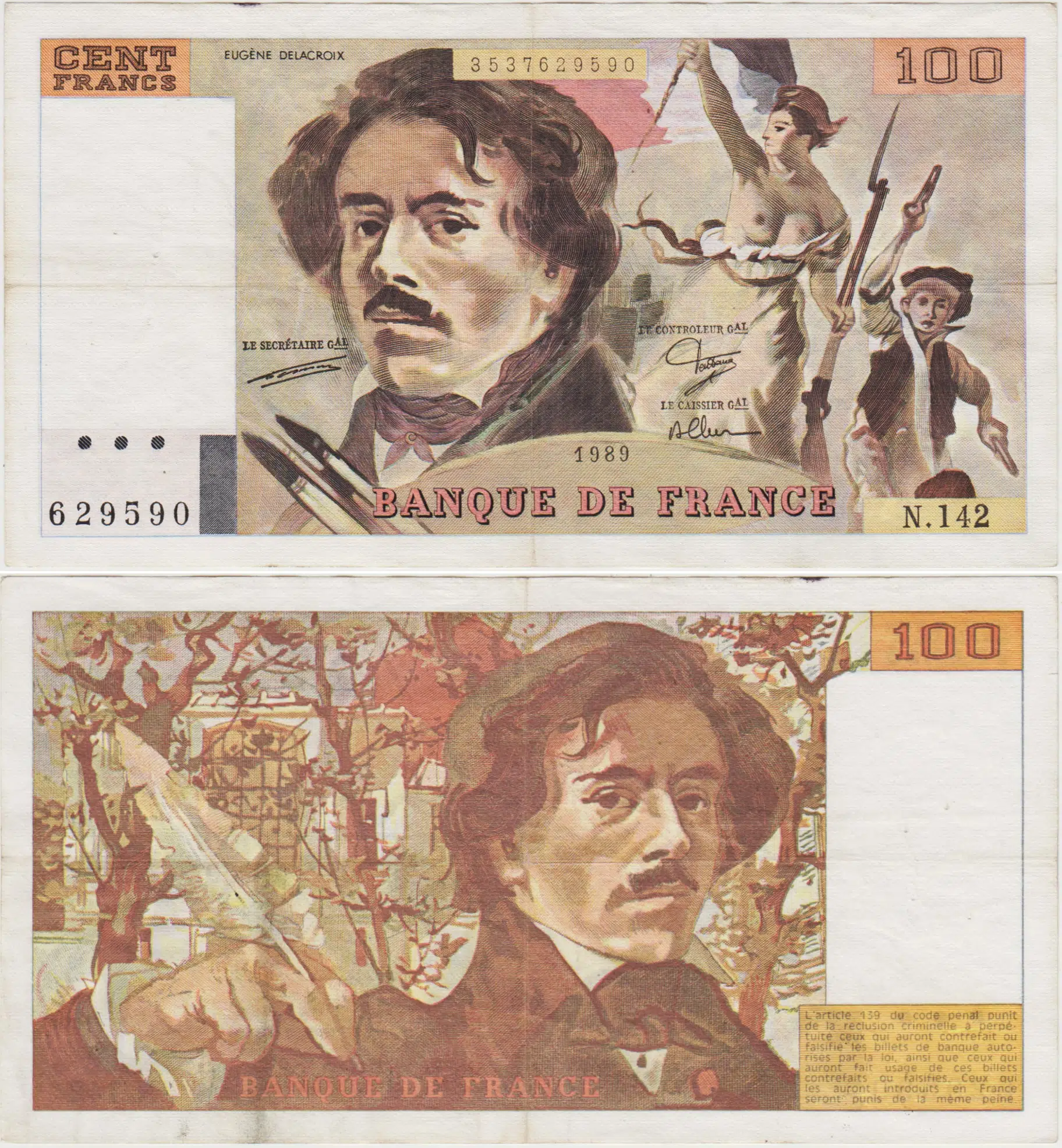 FRANSA 100 FRANK 1989 pick 154d ÇOK ÇOK TEMİZ KONDİSYON.