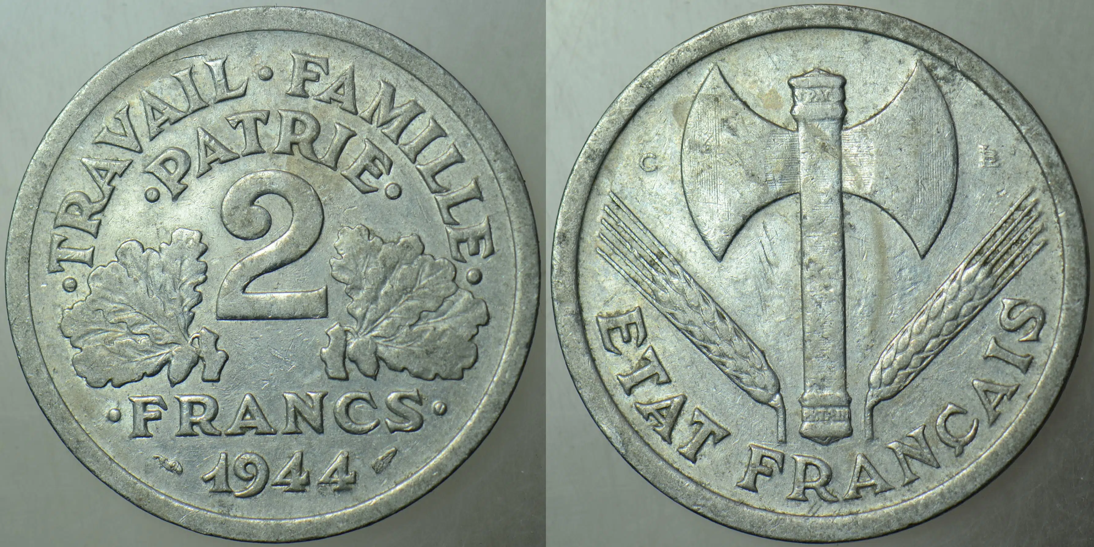 FRANSA 2 FRANK 1944 C. II. DÜNYA SAVAŞI NAZİ İŞGALİ. NADİR