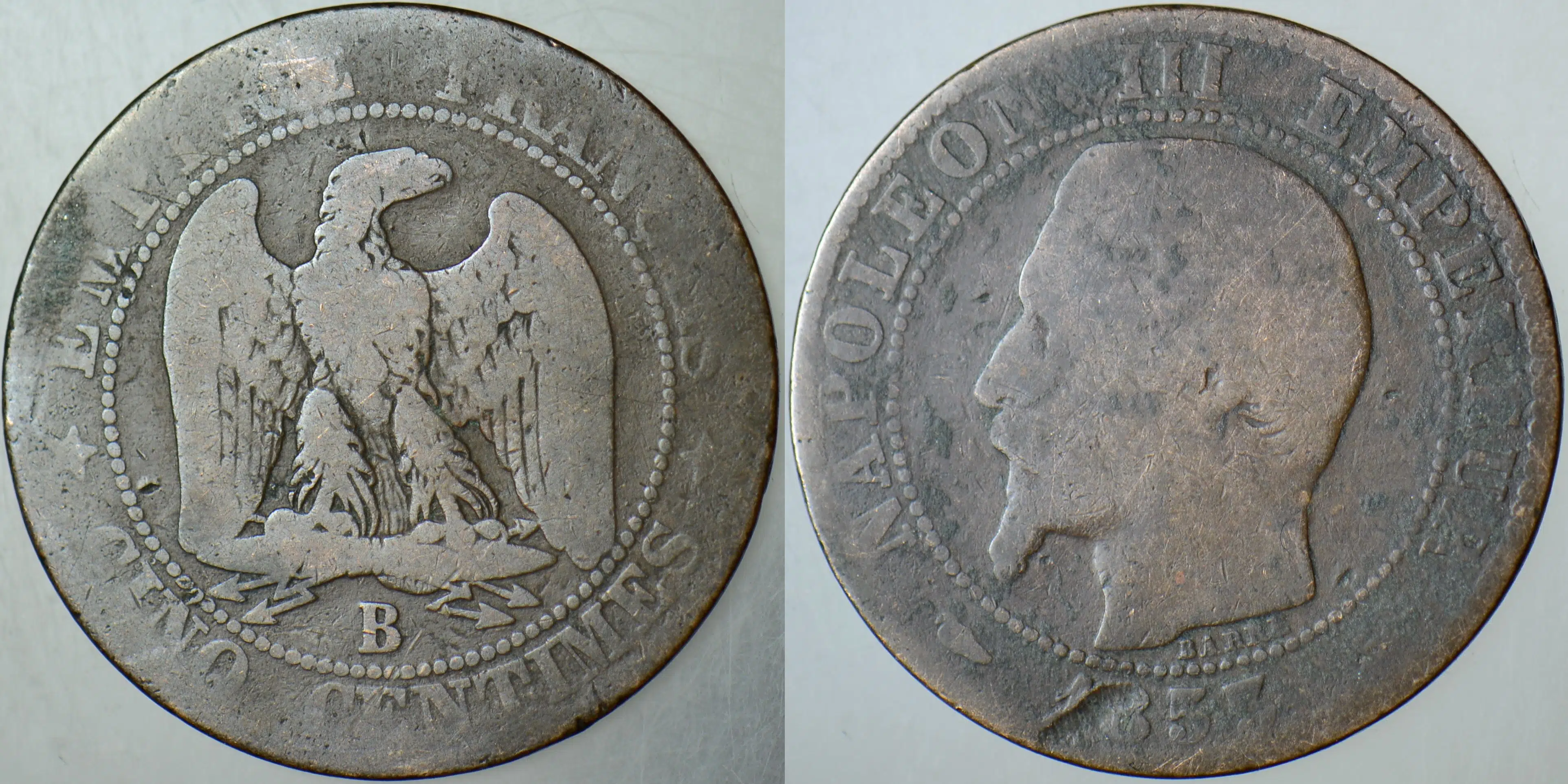 FRANSA 5 CENTIMES 1853 B ROUEN DARBI. III. NAPOLYON DÖNEMİ.