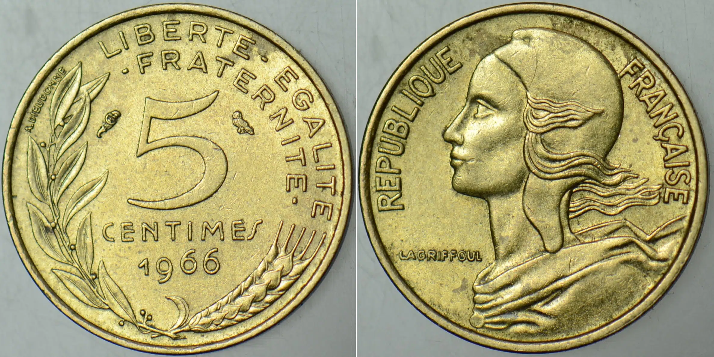 FRANSA 5 CENTIMES 1966 BU TİPİN BASILMAYA BAŞLANDIĞI İLK YIL.