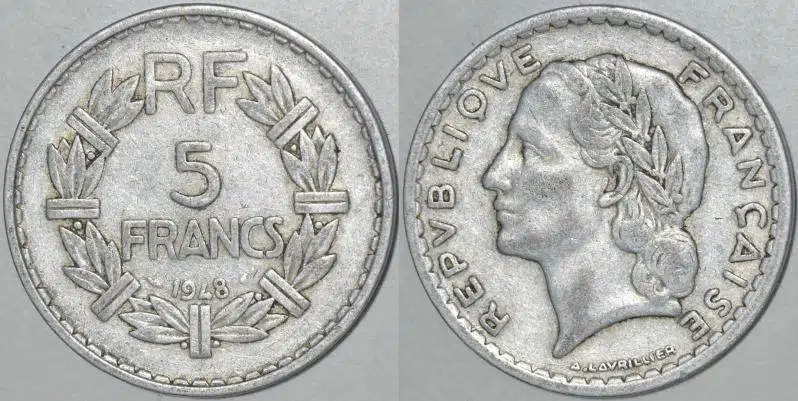 FRANSA 5 FRANK 1948 NADİR TARİH.