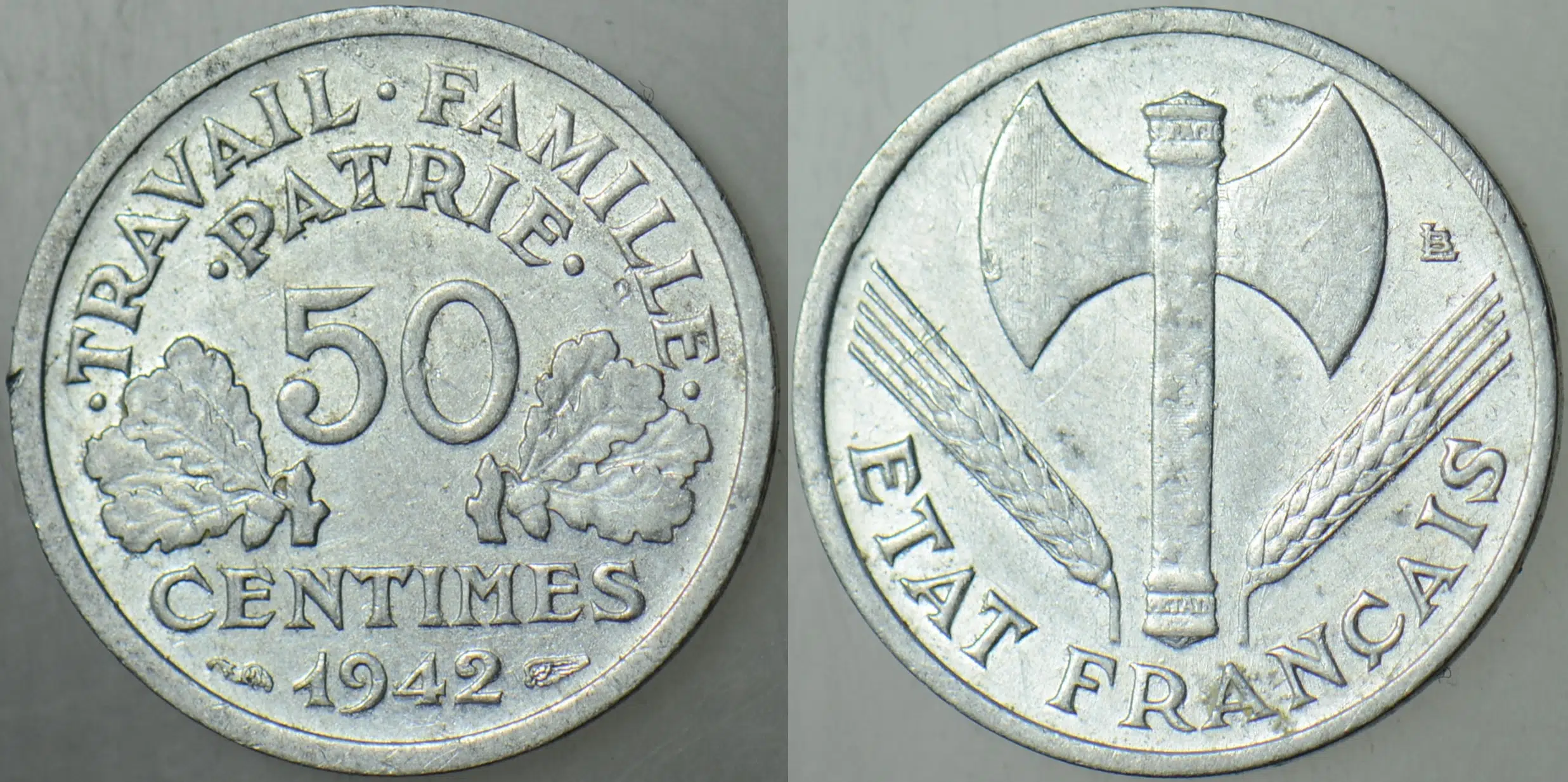 FRANSA 50 CENTIMES 1942 İKİNCİ DÜNYA SAVAŞI NAZİ İŞGALİ.