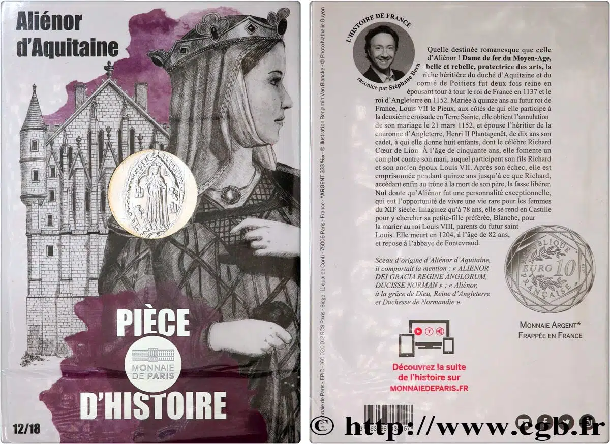 FRANSA HATIRA 10 EURO 2019 GÜMÜŞ. ALİENOR d'AQUİTANİNE. ÖZEL KARTINDA. 17 gr. ÇİL.