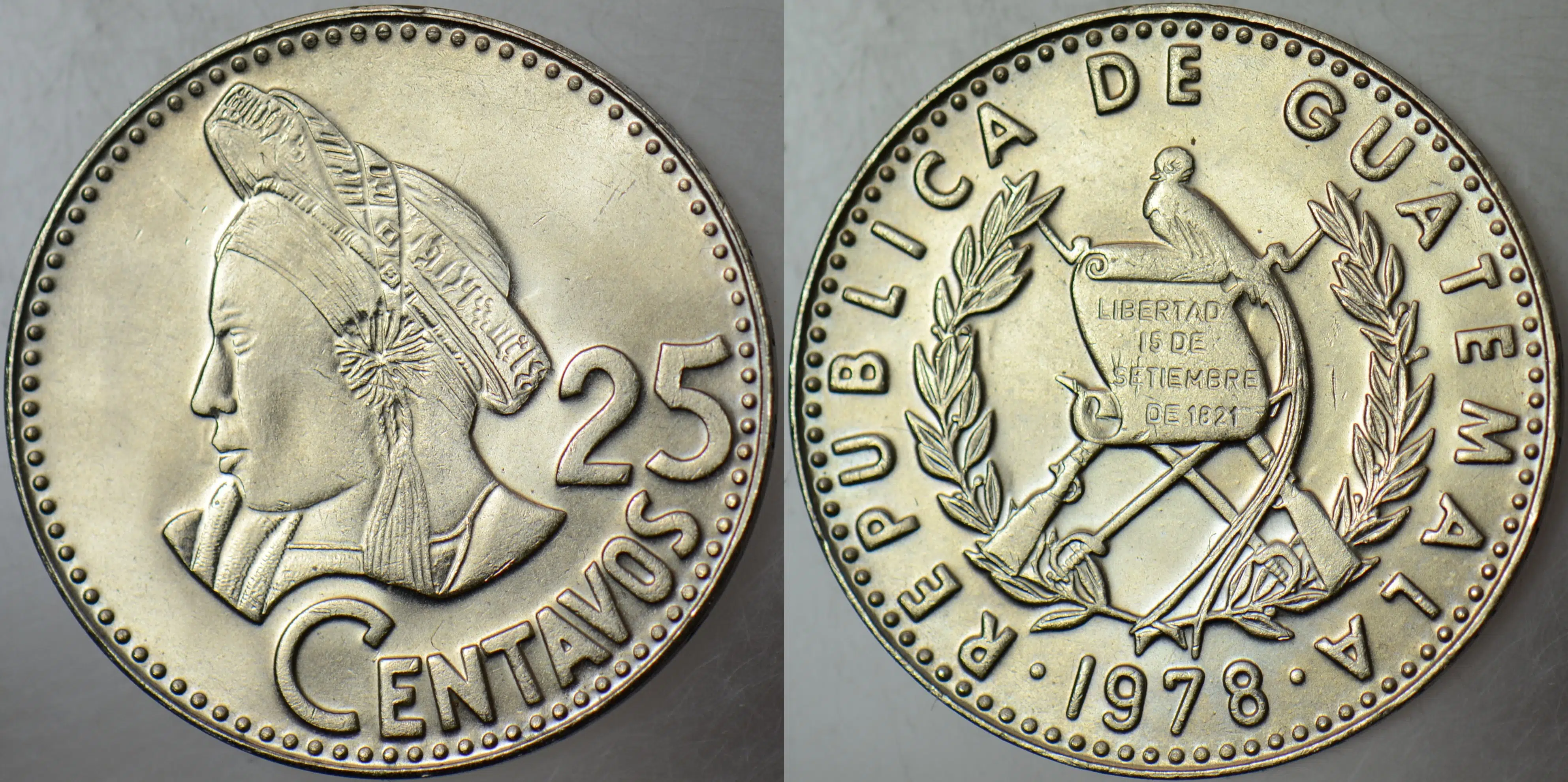 GUATEMALA 25 CENTAVOS 1978 BAKIR-NİKEL 27 mm ÇİL.