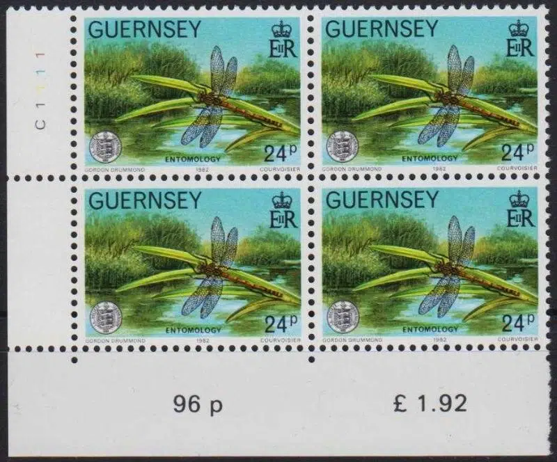 GUERNSEY 4 LÜ BLOK PUL 1982 ENTOMOLOJİ - YUSUFÇUK. DAMGASIZ. MNH