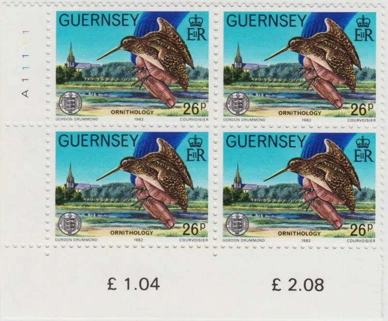GUERNSEY 4 LÜ BLOK PUL 1982 ORNİTOLOJİ - KUŞLAR - SU ÇULLUĞU. DAMGASIZ. MNH