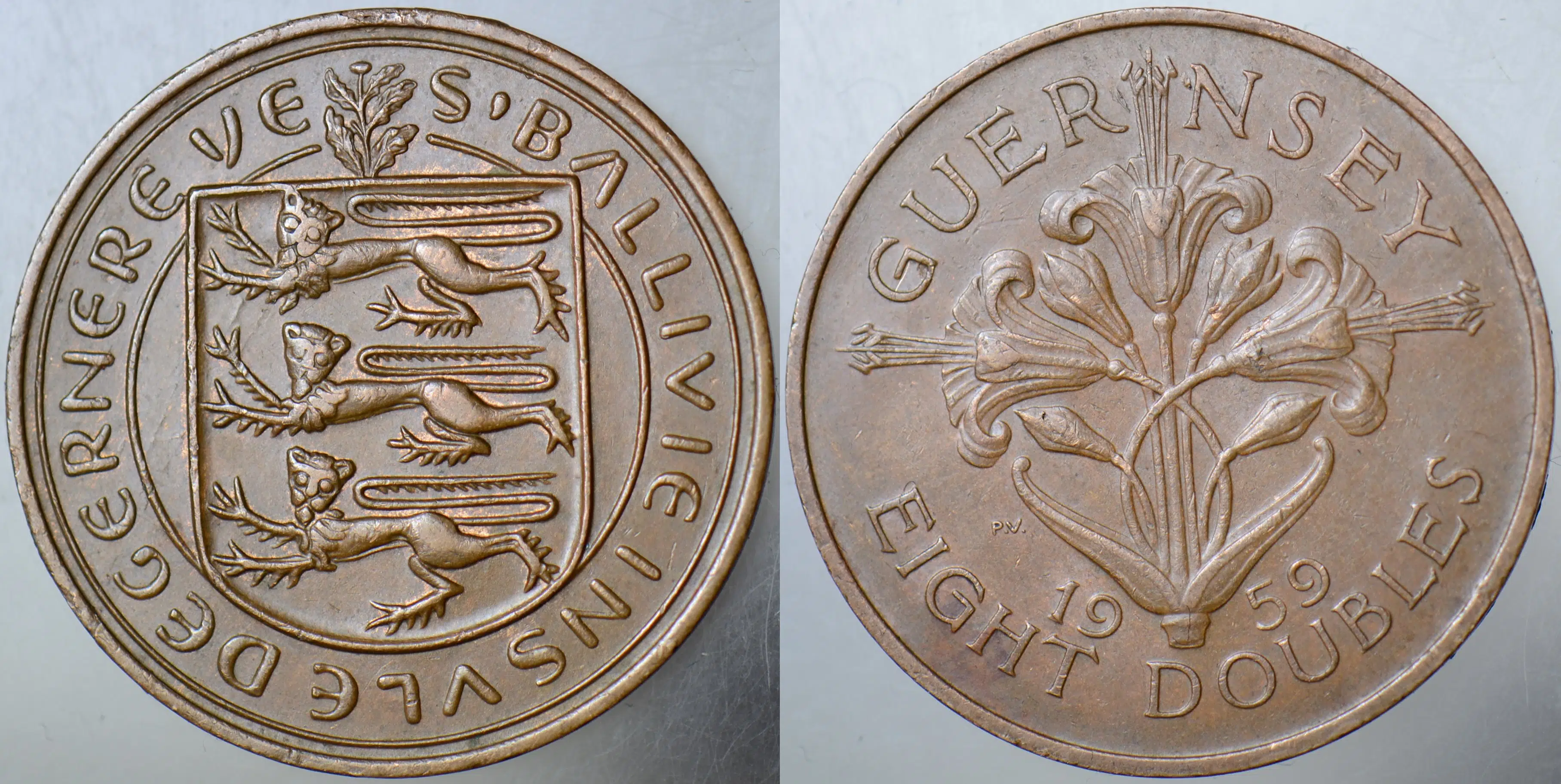GUERNSEY 8 DOUBLES 1959 BRONZ 31 mm.