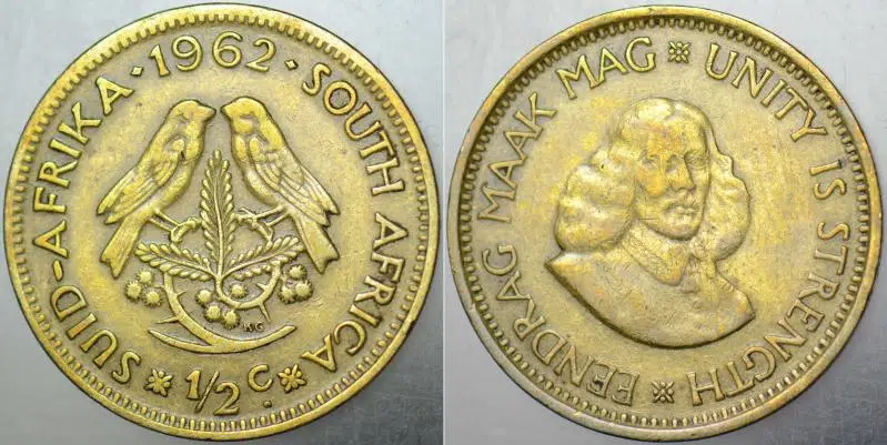GÜNEY AFRİKA CUMHURİYETİ 1/2 CENT 1962 SERÇE TEMALI. AZ ÇIKAR.