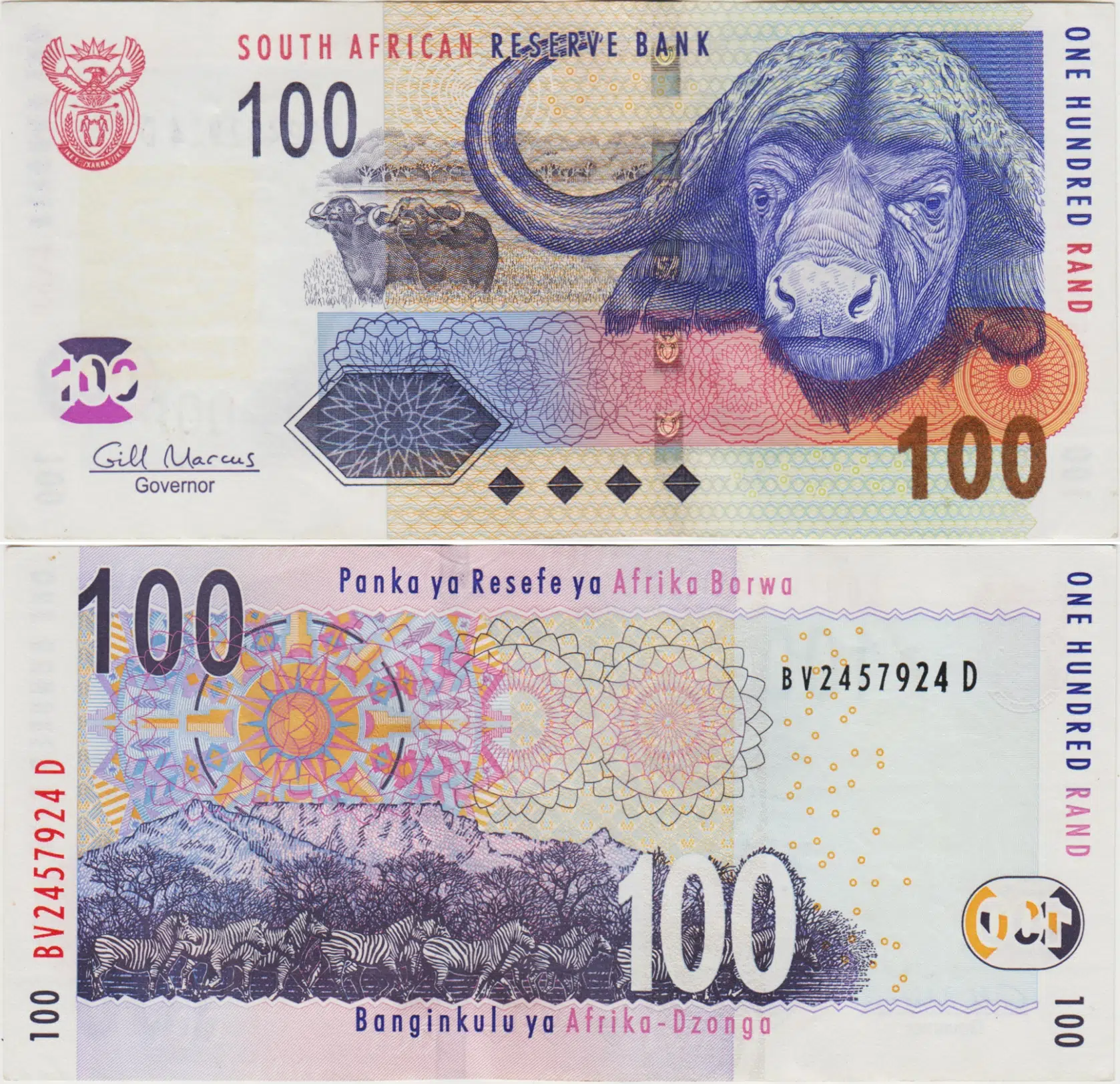 GÜNEY AFRİKA CUMHURİYETİ 100 RAND 2009 BUFALO ve ZEBRA TEMALI. ÇİLALTI KONDİSYON.