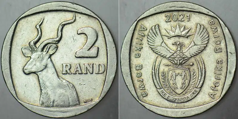 GÜNEY AFRİKA CUMHURİYETİ 2 RAND 2021 AFRİKA BORWA. BÜYÜK KUDU ANTİLOBU TEMALI.