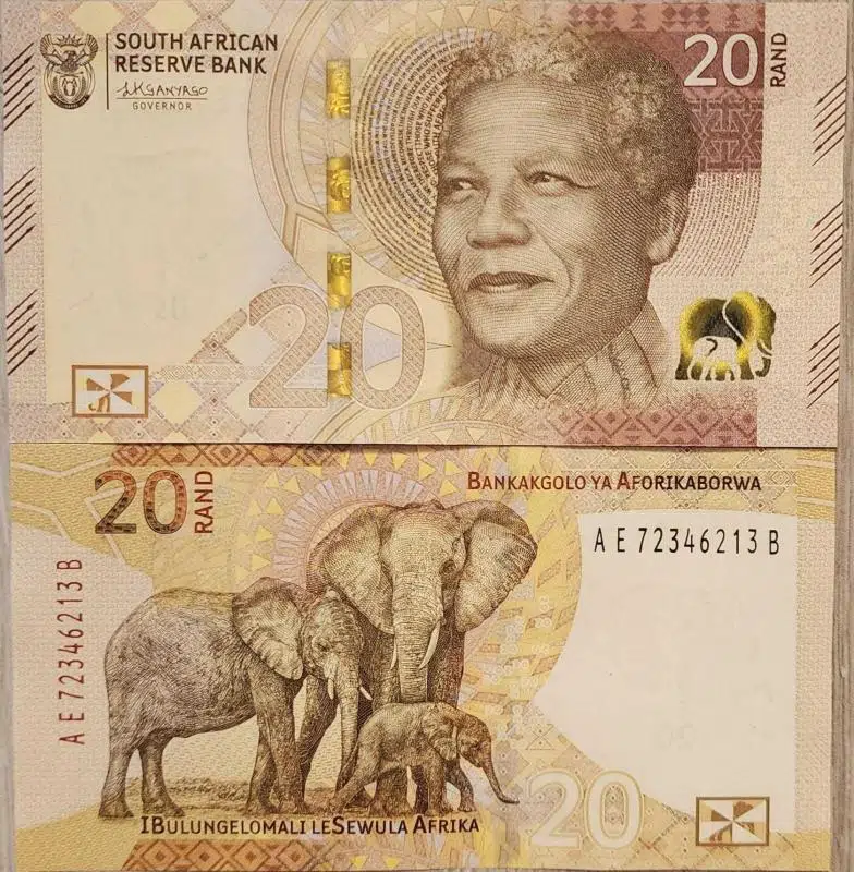 GÜNEY AFRİKA CUMHURİYETİ 20 RAND 2023. NELSON MANDELA - AFRİKA FİLİ TEMALI. ÇİL KONDİSYON.