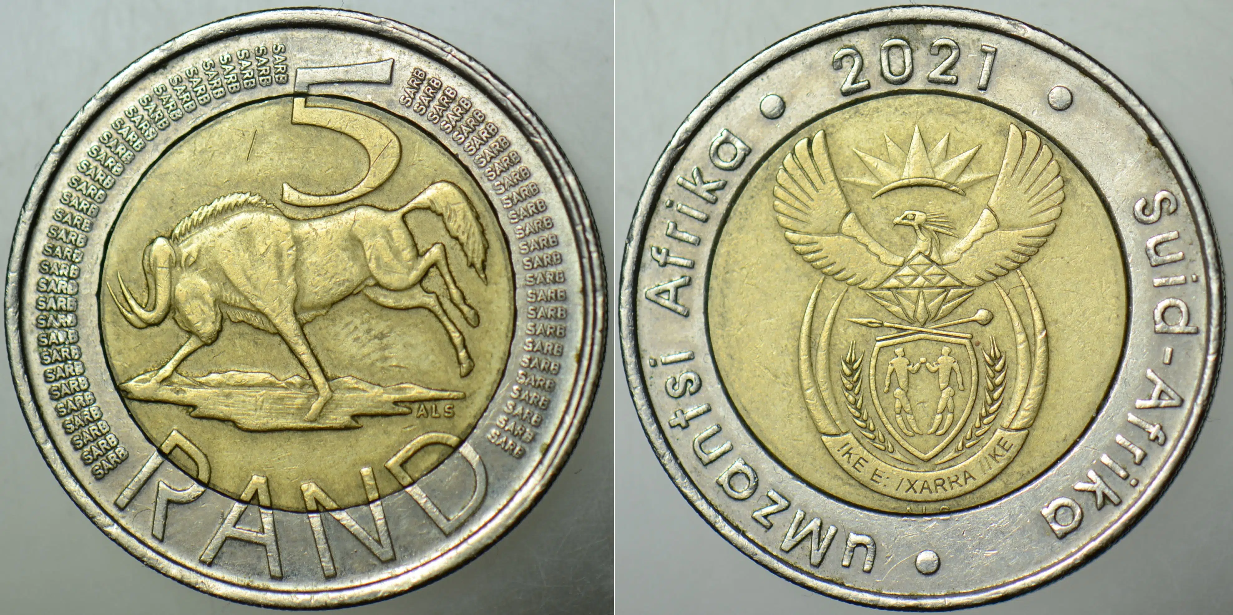 GÜNEY AFRİKA CUMHURİYETİ 5 RAND 2021 UMZANTSİ AFRİKA. BİMETAL PARA. EKSTRA GÜVENLİKLİ KENARLI.