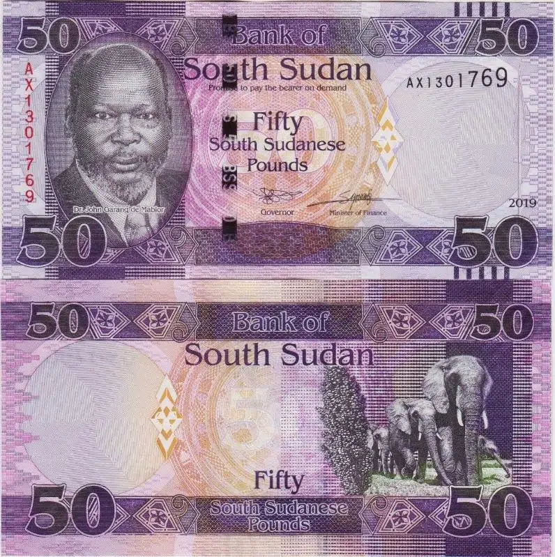 GÜNEY SUDAN 50 POUND 2019 AFRİKA FİLİ TEMALI. ÇİL KONDİSYON.