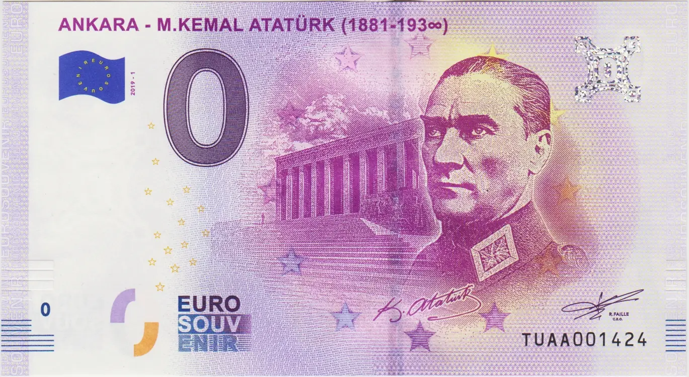 HATIRA 0 EURO 2019 ATATÜRK. İLK ÇIKAN NADİR TİP. 5000 ADET BASKI. ÇİL.