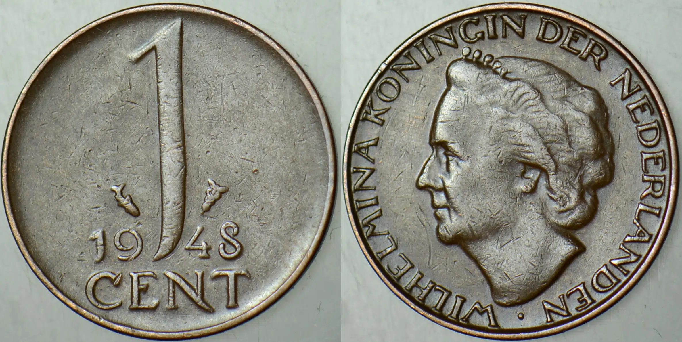 HOLLANDA 1 CENT 1948 KRALİÇE WİLHELMİNA DÖNEMİ.