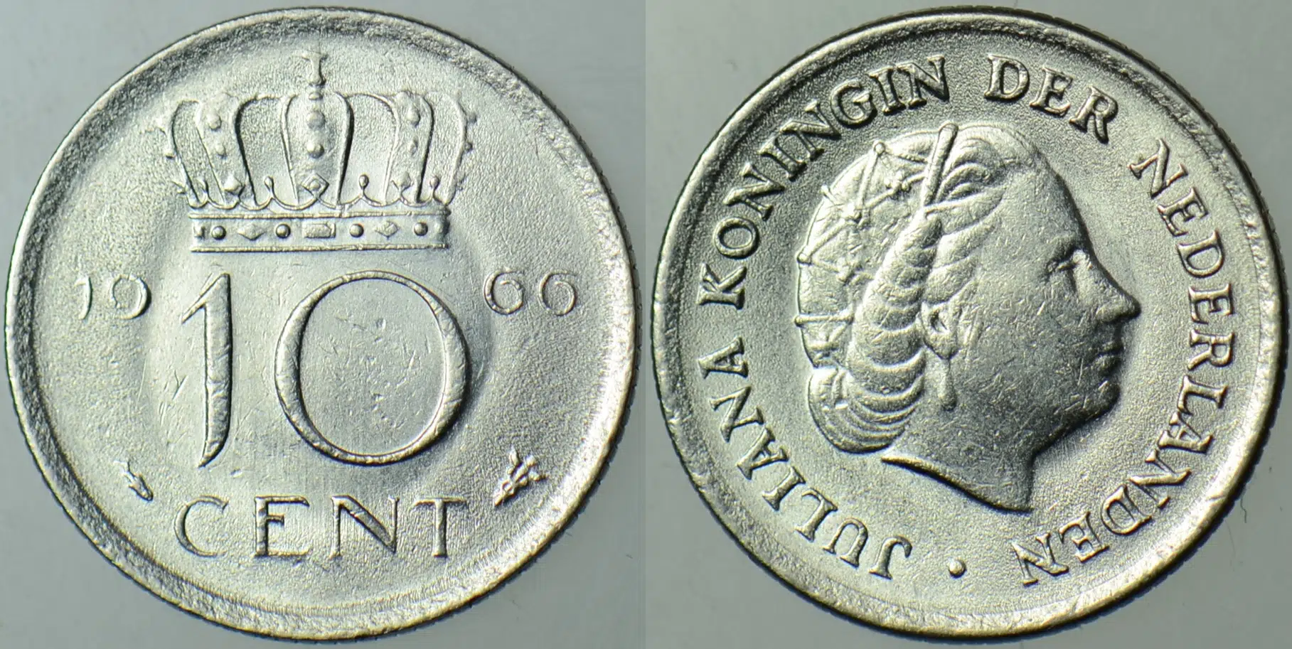HOLLANDA 10 CENT 1966 KRALİÇE JULIANA DÖNEMİ. ÇİLALTI.