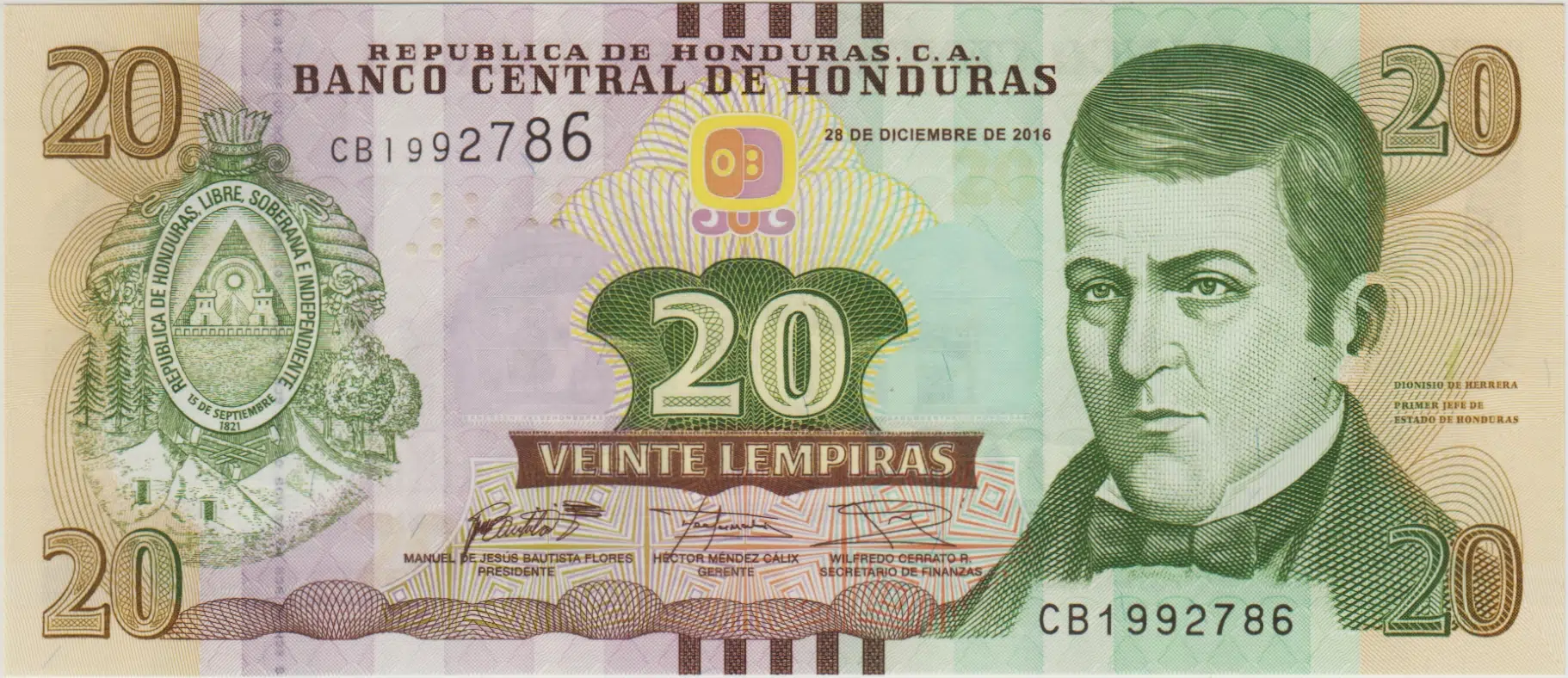 HONDURAS 20 LEMPİRA 2016 ÇİL.