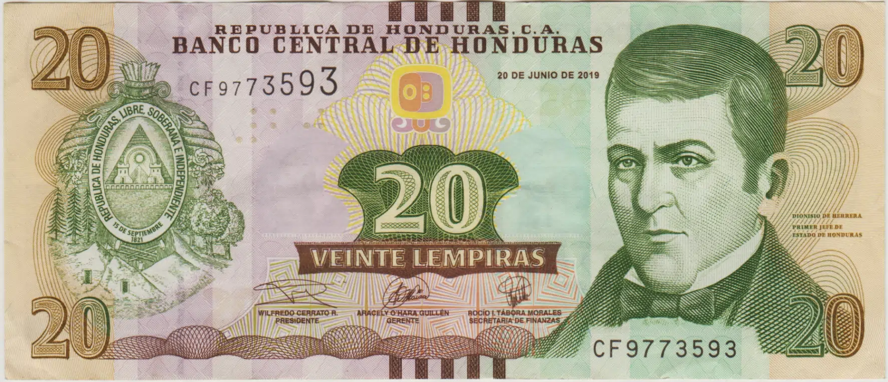HONDURAS 20 LEMPİRA 2019 ÇOK ÇOK TEMİZ.