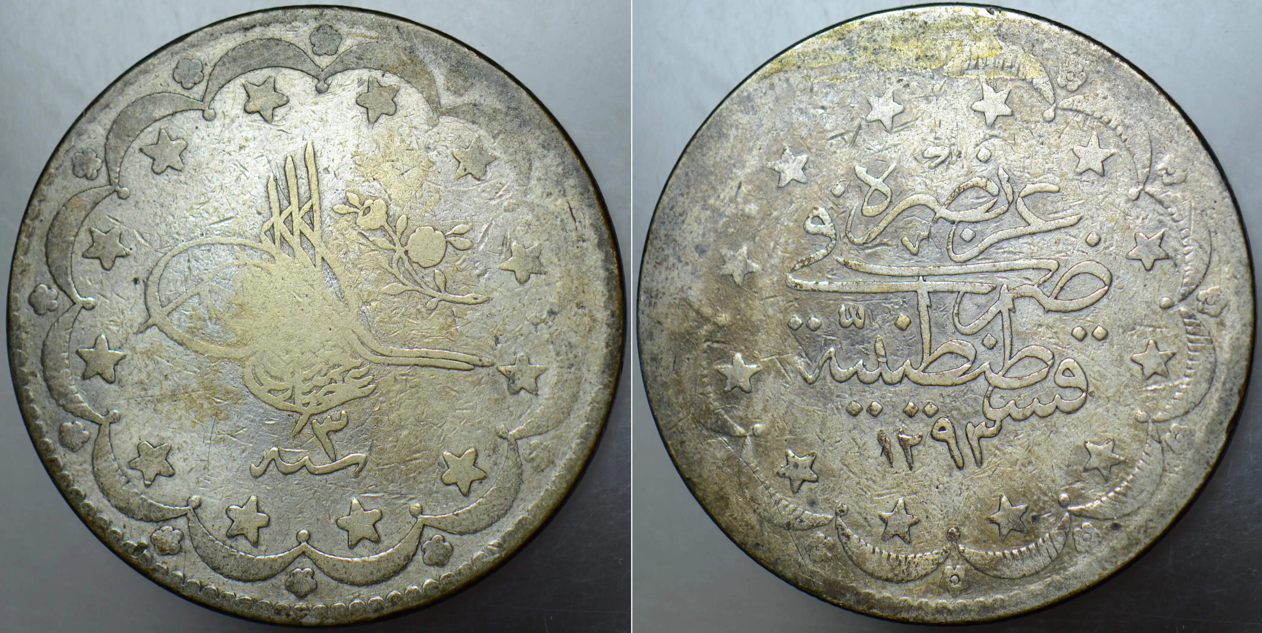 II. ABDÜLHAMİD GÜMÜŞ 20 KURUŞ 1293/3 MECİDİYE. 23,6 gr.