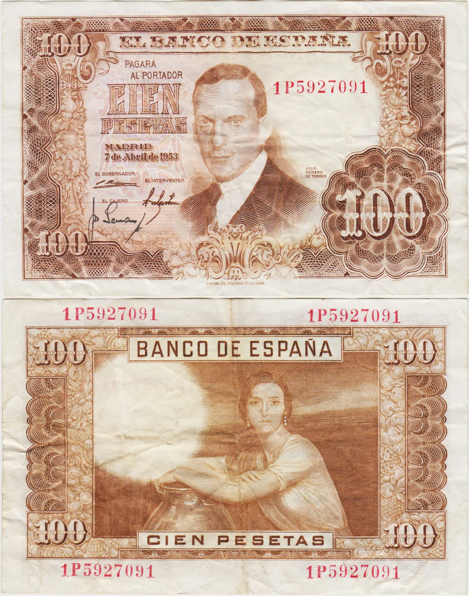 İSPANYA 100 PESETA 1953 ÇOK ÇOK TEMİZ(-)