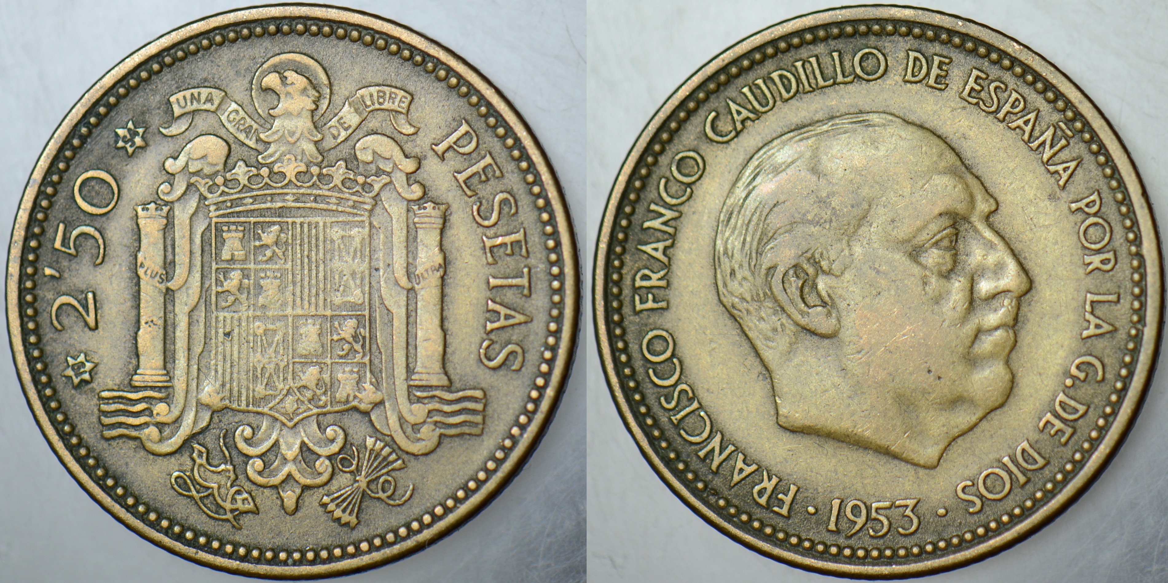 İSPANYA 2,5 PESETA 1953 (54). FRANCO DÖNEMİ.
