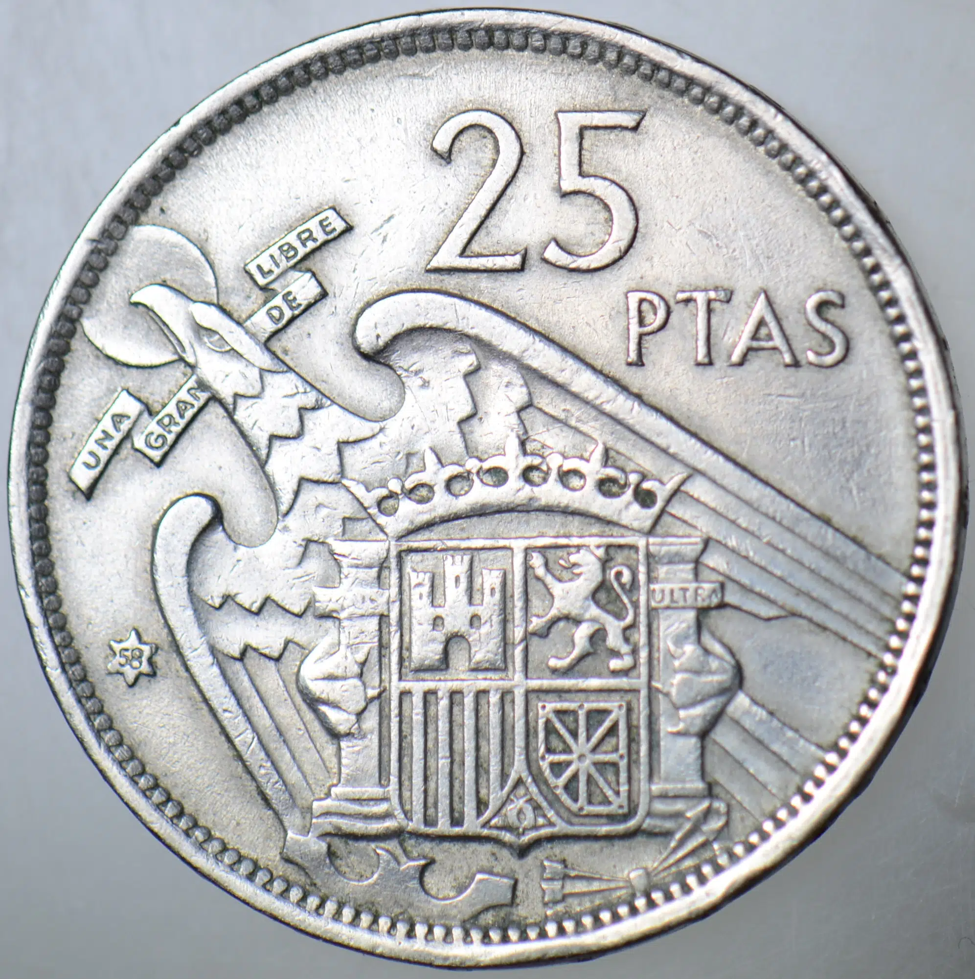 İSPANYA 25 PESETA 1957 (58) NADİR TARİH. FRANCO DÖNEMİ.