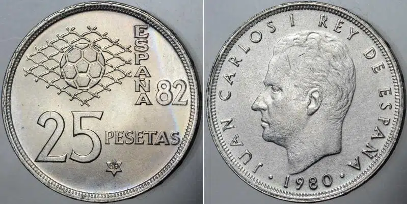 İSPANYA 25 PESETA 1980. 1982 FIFA DÜNYA KUPASI TEMALI. ÇİL- KONDİSYON.