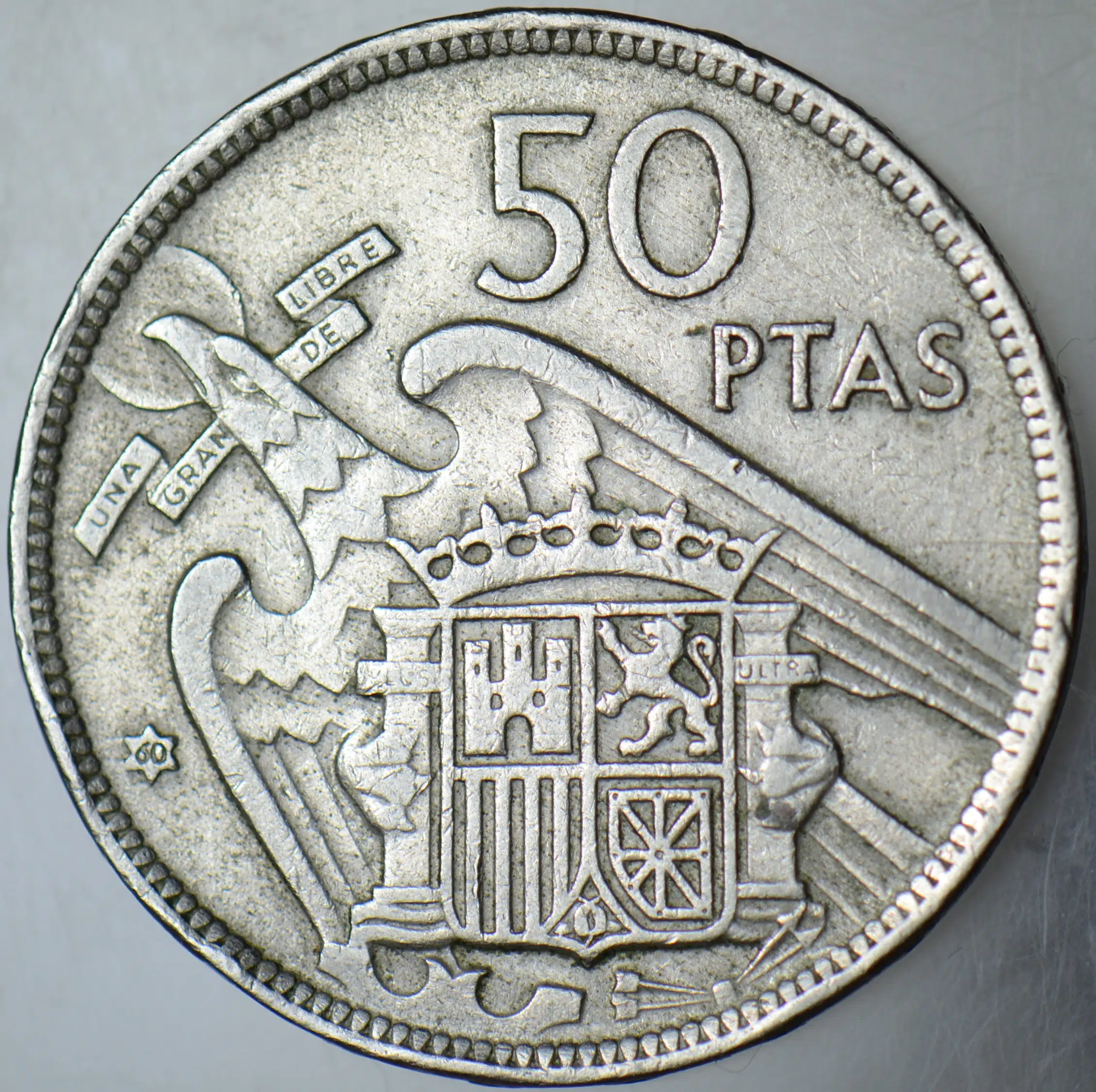 İSPANYA 50 PESETA 1957 (60) 30 mm. FRANCO DÖNEMİ.