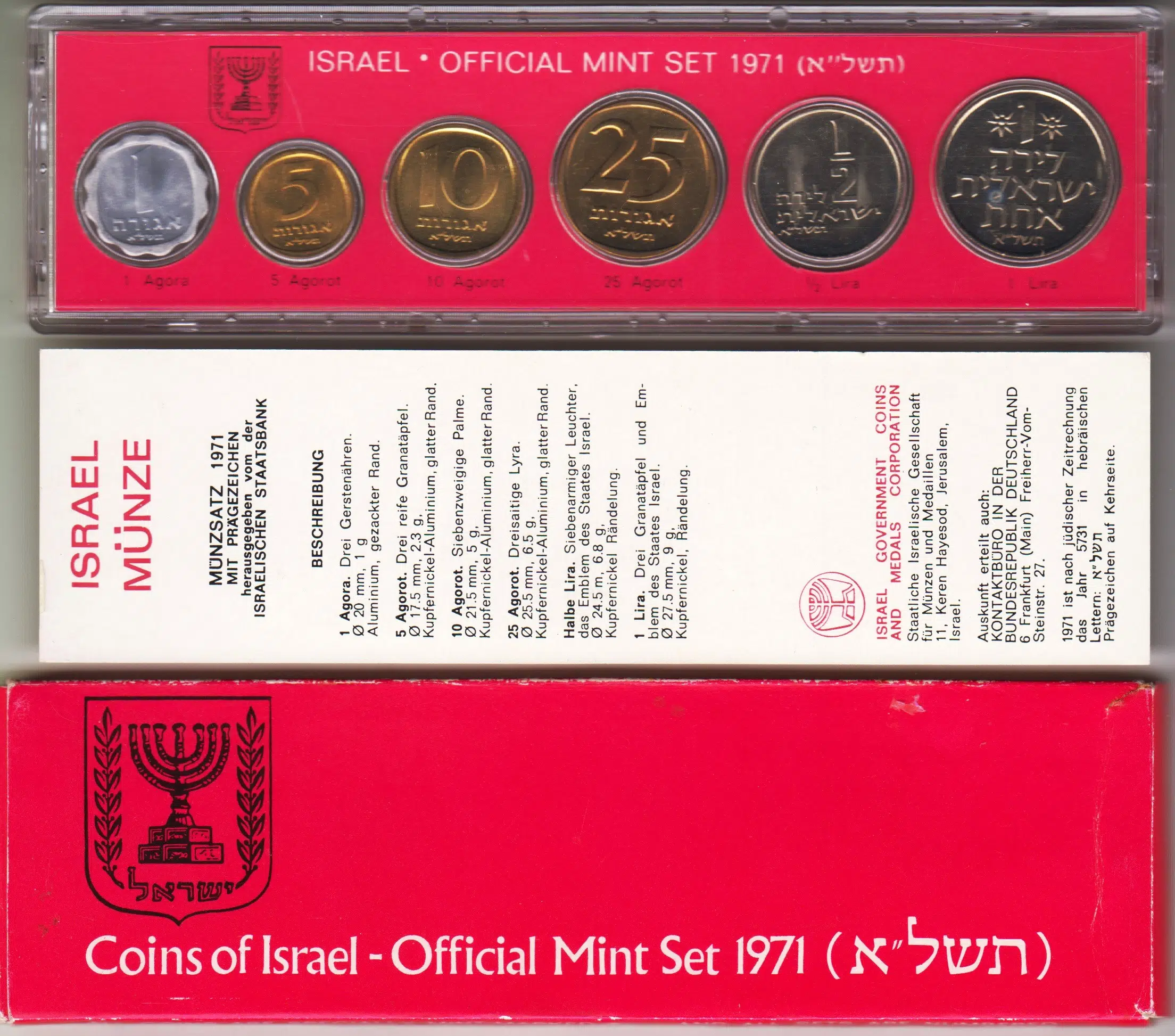 İSRAİL DARPHANESİ 6LI ÇİL SET 1971 ORİJİNAL PVC KARTI ve KUTUSU İÇİNDE-BİLGİ KARTIYLA. 125.921 ADET ÜRETİLMİŞTİR.