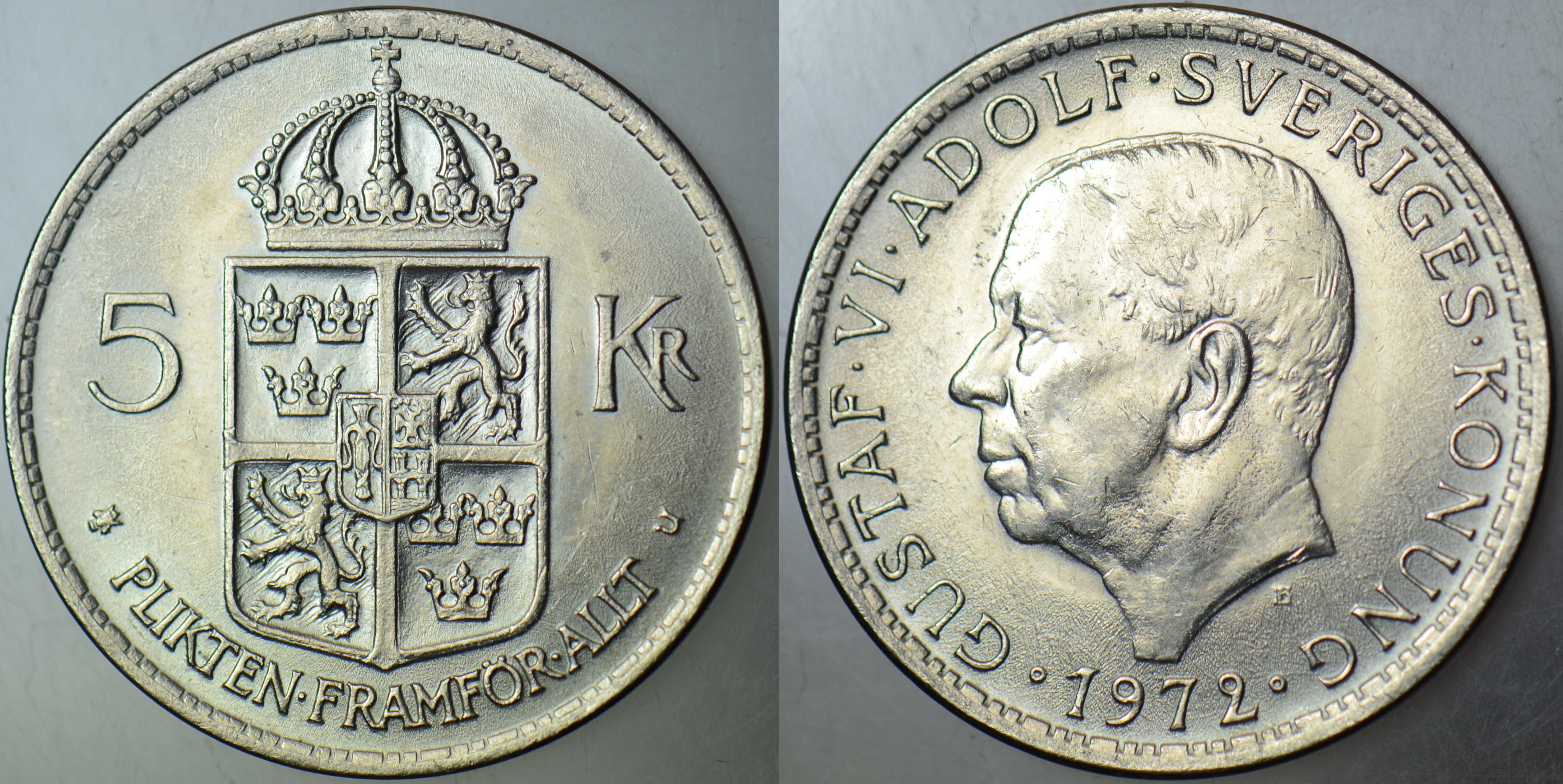 İSVEÇ 5 KRON 1972 KRAL 6. GUSTAF ADOLF DÖNEMİ. ÇİLALTI+