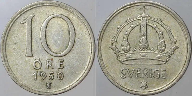 İSVEÇ GÜMÜŞ 10 ÖRE 1950. 1,44 gr.