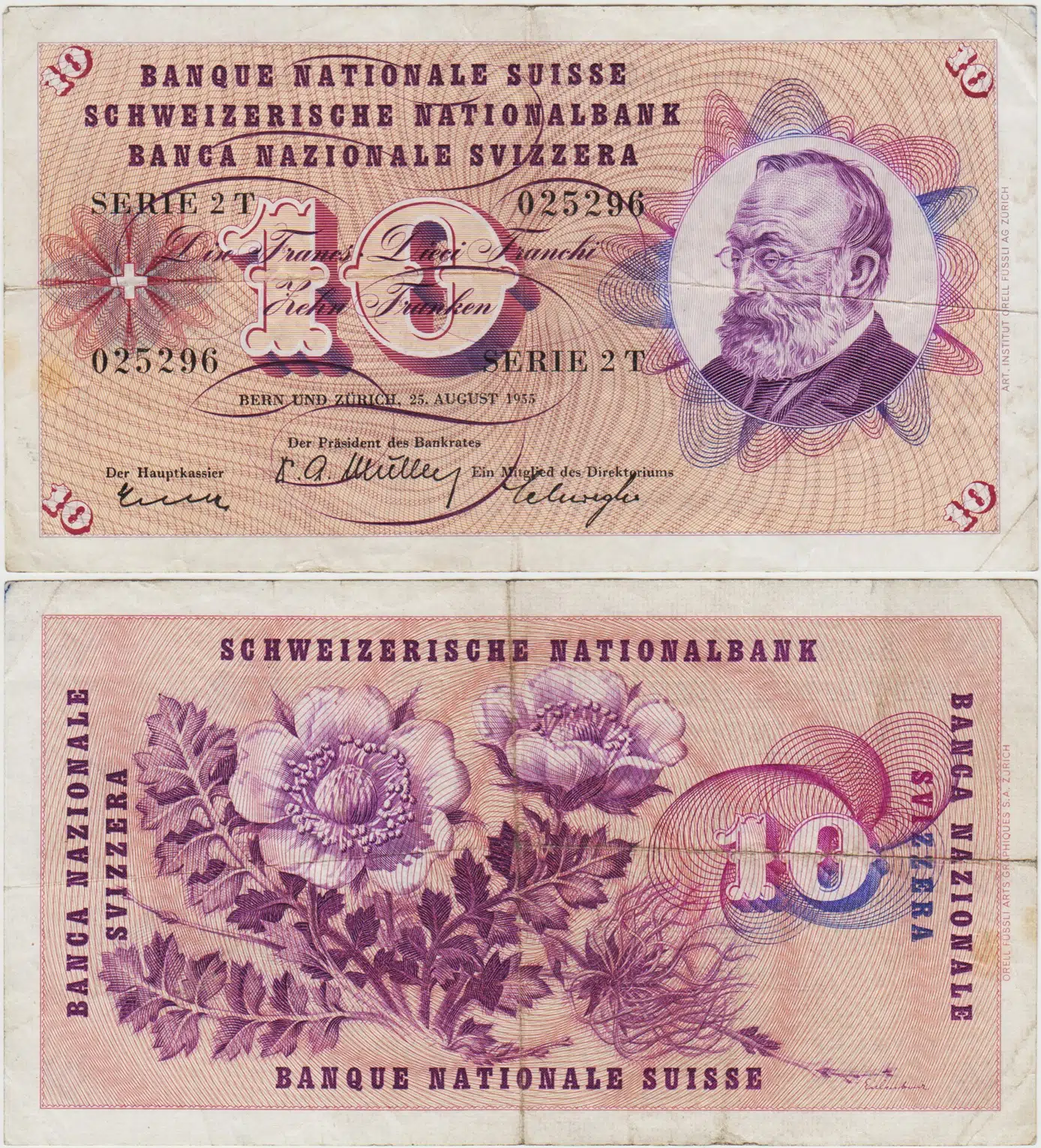 İSVİÇRE 10 FRANK 1955 ÇOK TEMİZ(-)