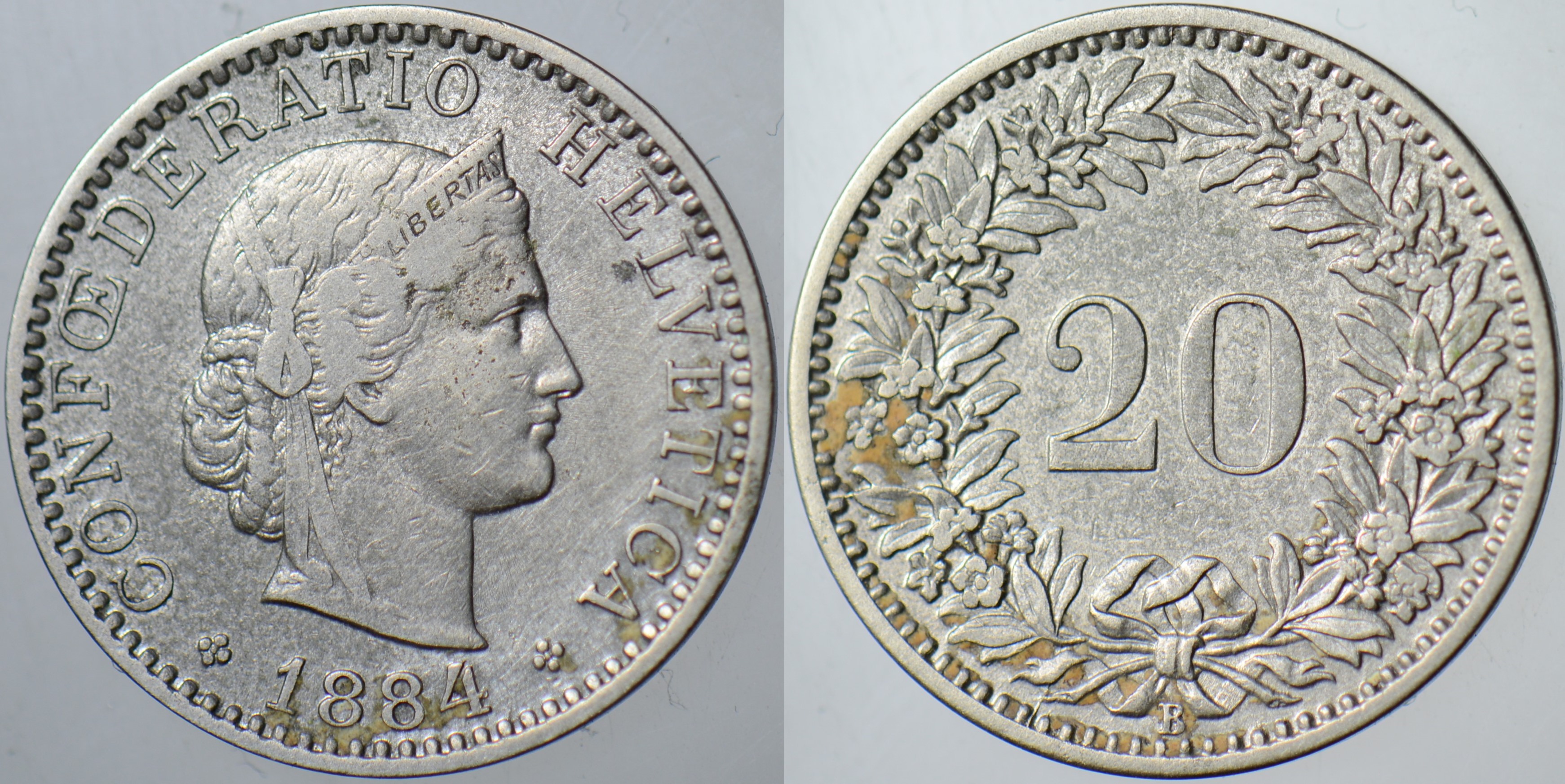 İSVİÇRE 20 RAPPEN 1884.