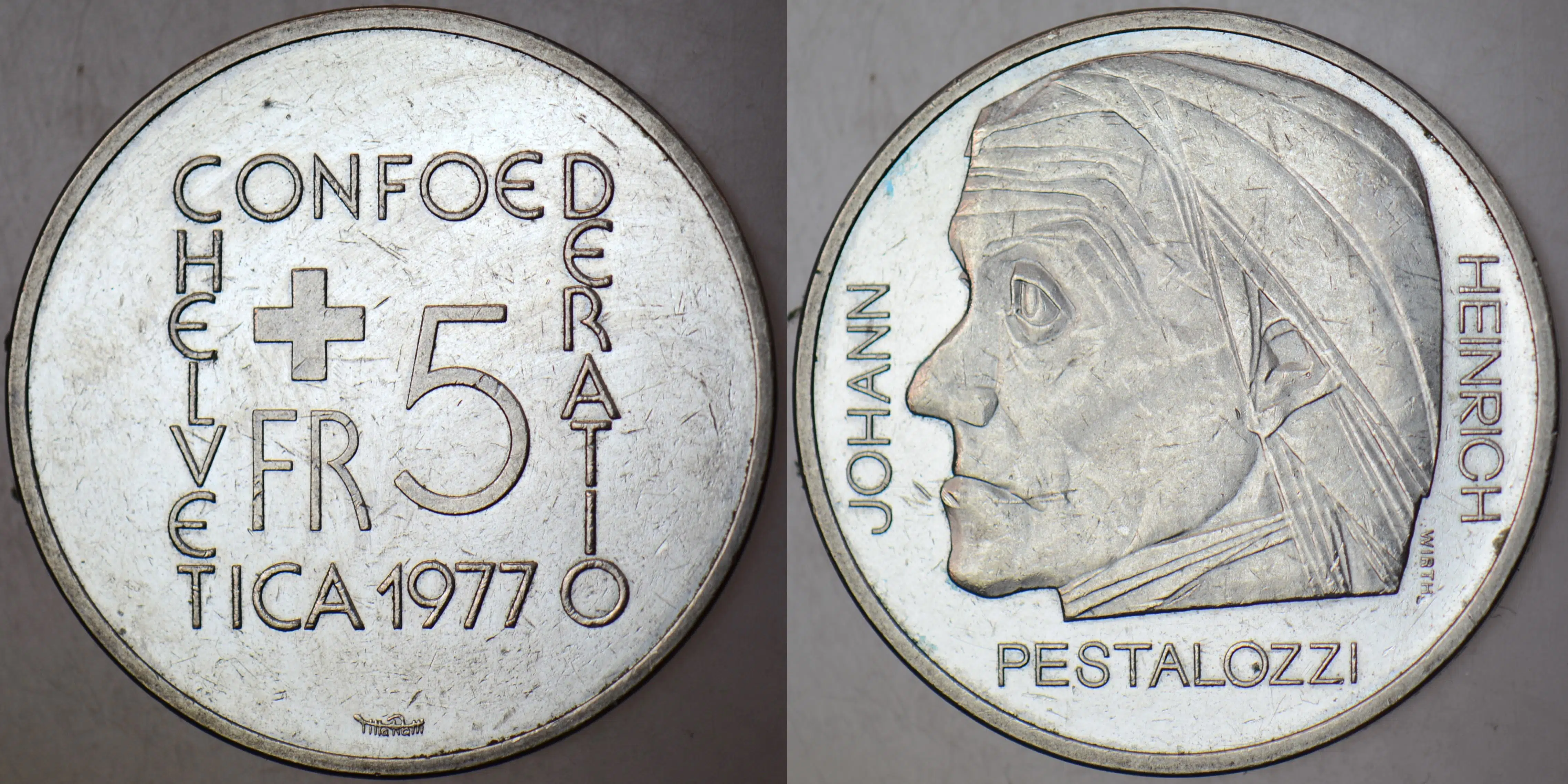 İSVİÇRE 5 FRANK 1977 HATIRA-PESTALOZZİ ÖLÜMÜNÜN 150. YILI.