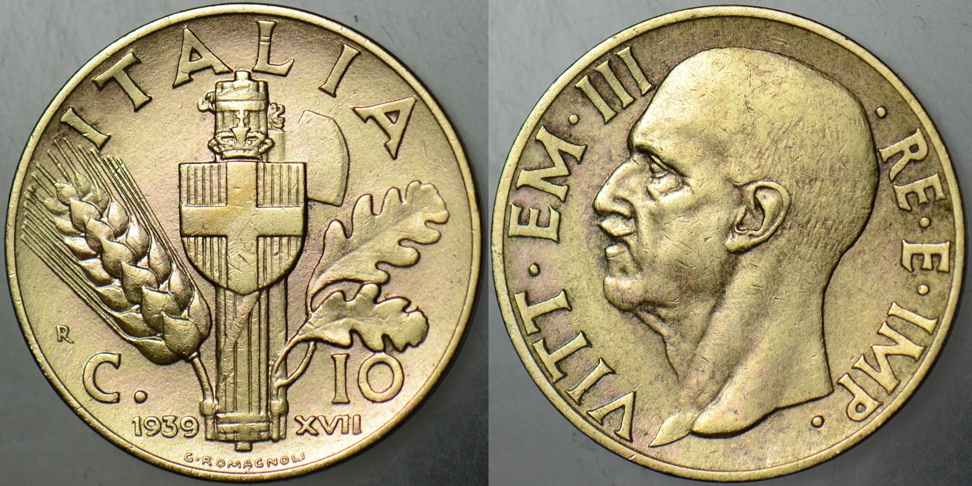 İTALYA 10 CENTESİMİ 1939 MUSSOLİNİ-II. DÜNYA SAVAŞI DÖNEMİ.