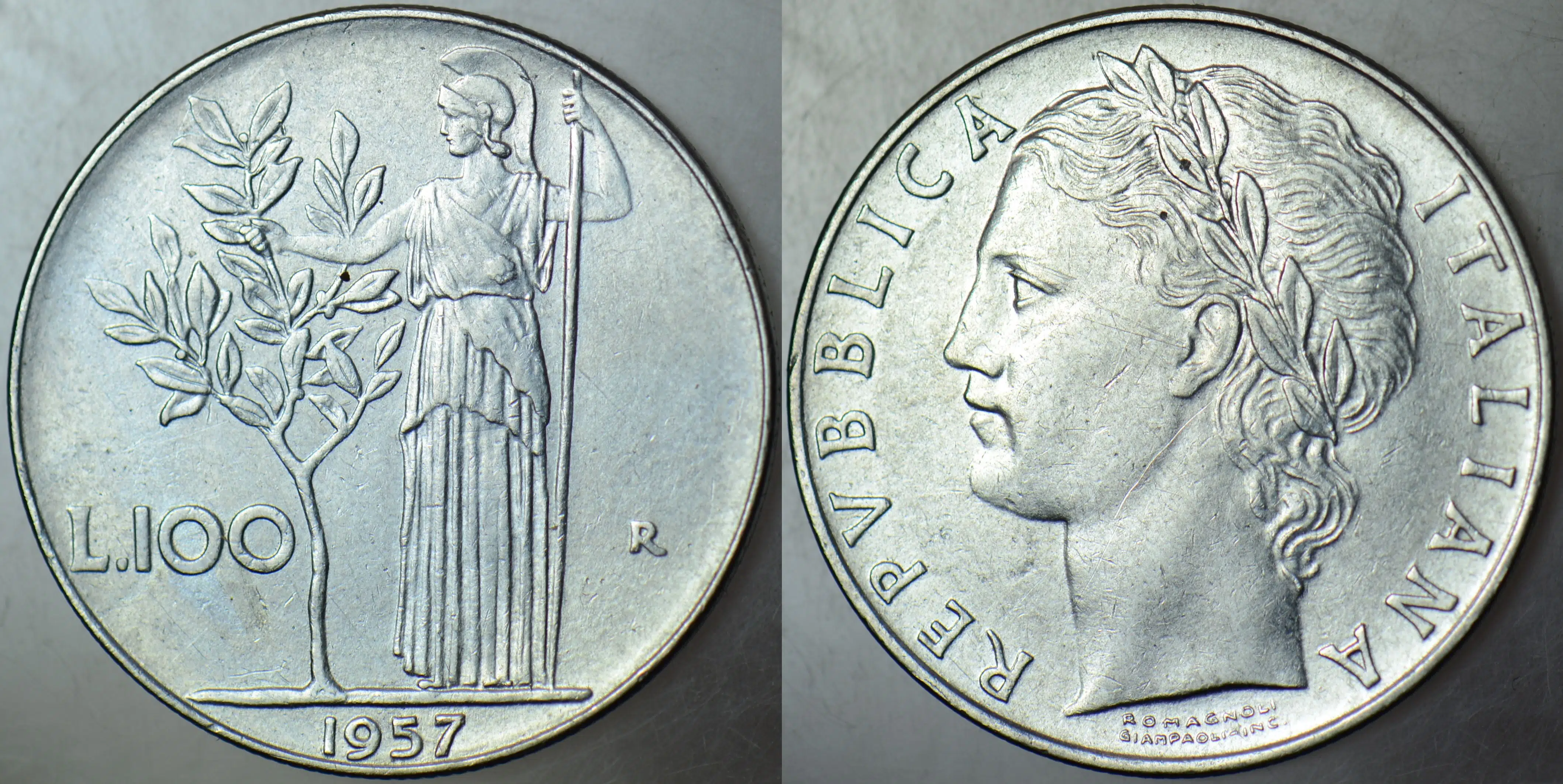 İTALYA 100 LİRET 1957 ROMA TANRIÇASI MİNERVA GÖRSELLİ.