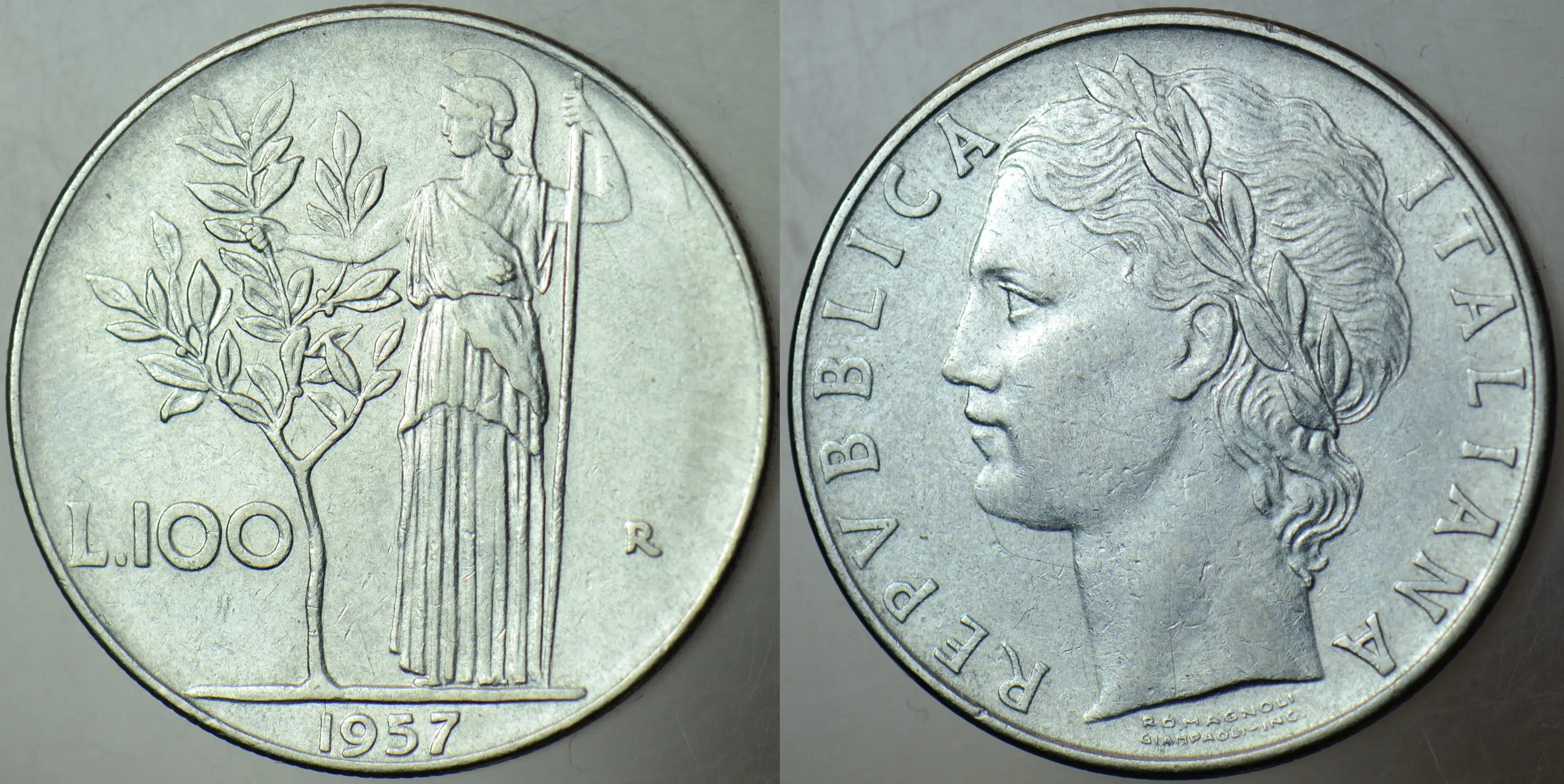 İTALYA 100 LİRET 1957 TANRIÇA MİNERVA GÖRSELLİ.