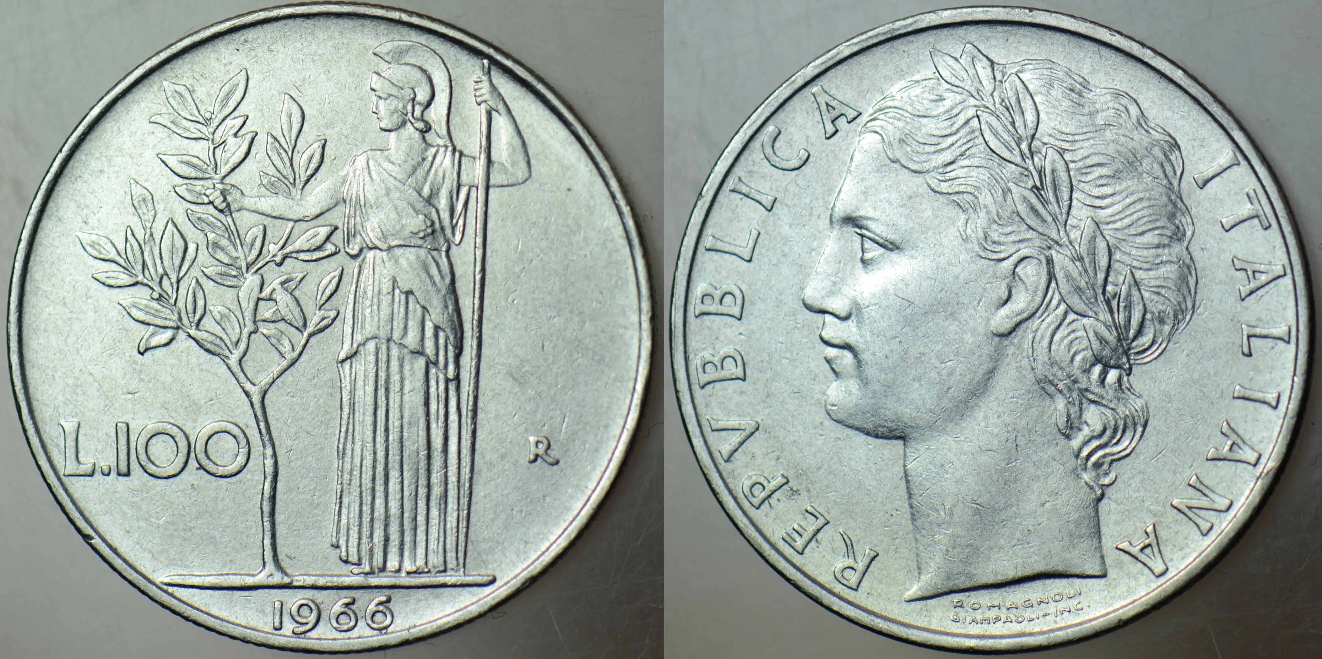 İTALYA 100 LİRET 1966 TANRIÇA MİNERVA GÖRSELLİ.