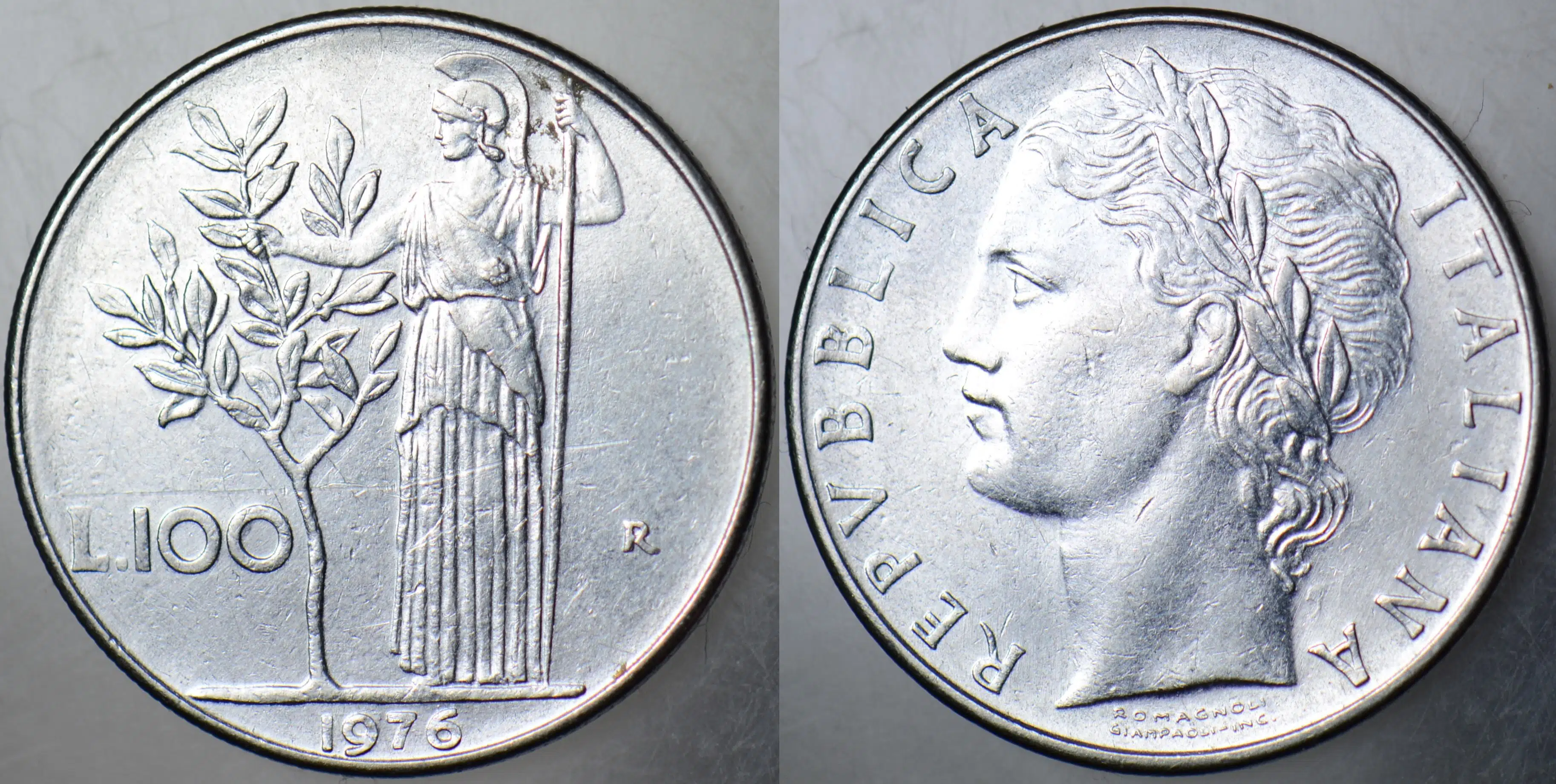 İTALYA 100 LİRET 1976 TANRIÇA MİNERVA GÖRSELLİ.