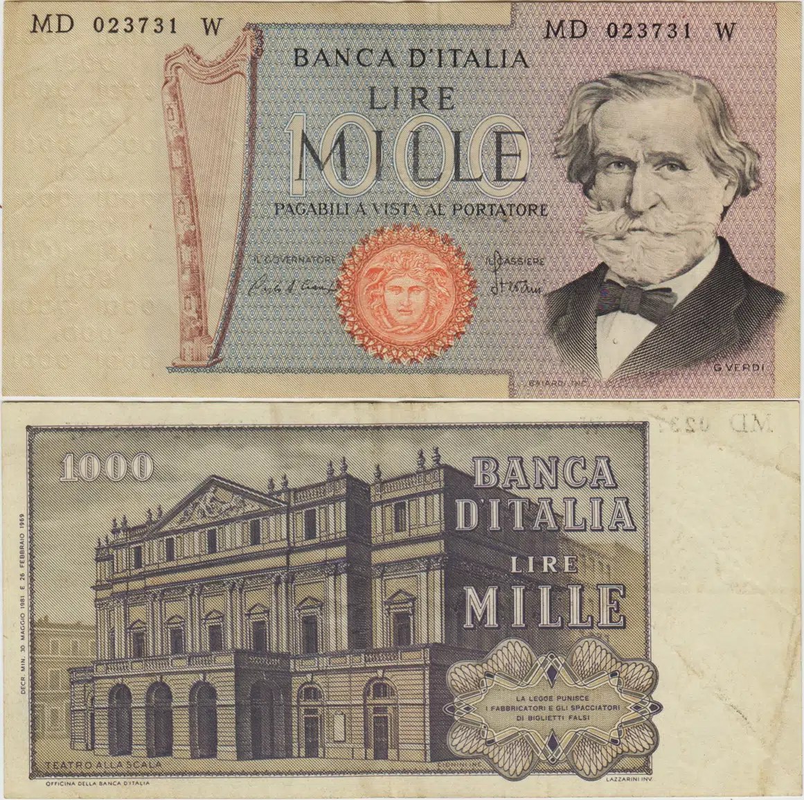 İTALYA 1000 LİRET 1981 GİUSEPPE VERDİ TEMALI. ÇOK TEMİZ+